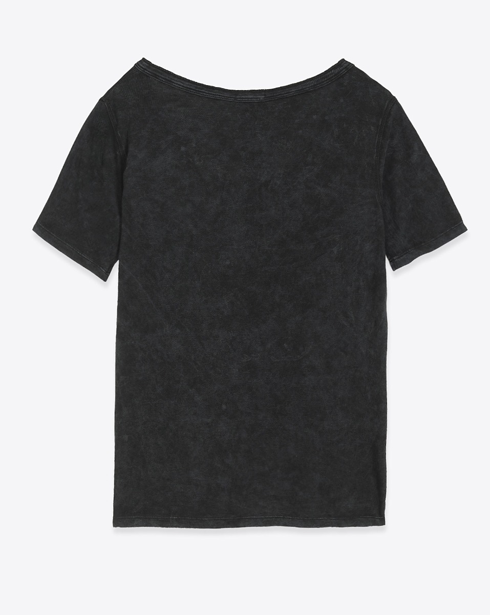 T-shirt Henley R13 en coton et cachemire acid gris d&eacute;lav&eacute;. Vue de dos.