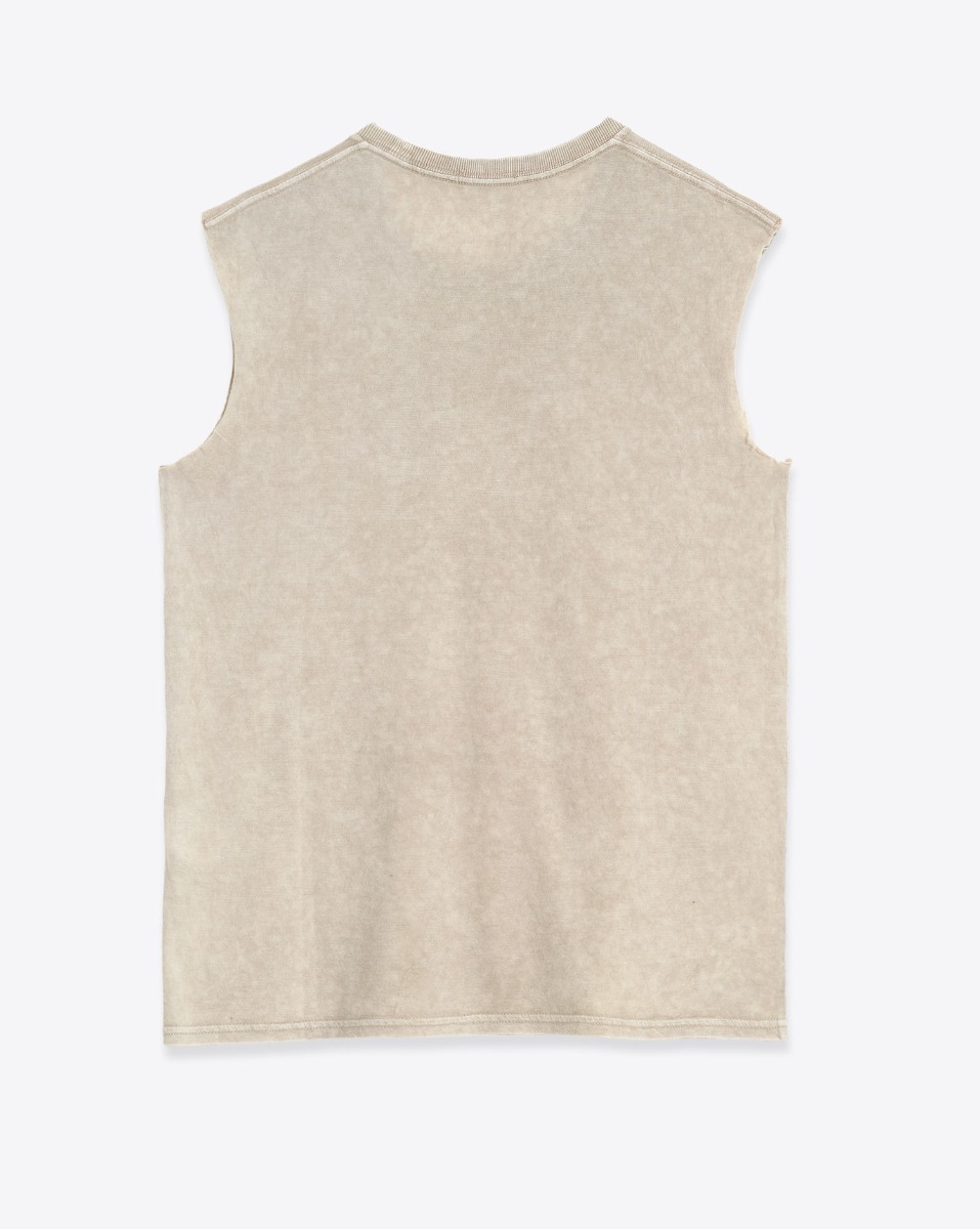 T-shirt Sleeveless Boy T R13 en coton et cachemire beige &laquo; Khaki Acid Stone &raquo;. Vue de dos.