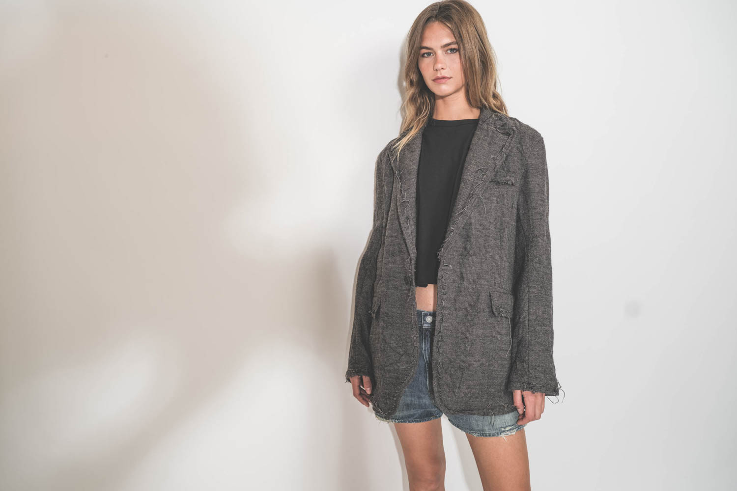 Veste Frayed Edge Ragged Blazer Dark Grey Plaid R13.