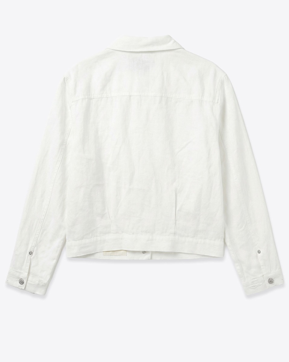 Veste Relaxed Pleated Trucker Jacket R13 en lin blanc. Vue de dos.