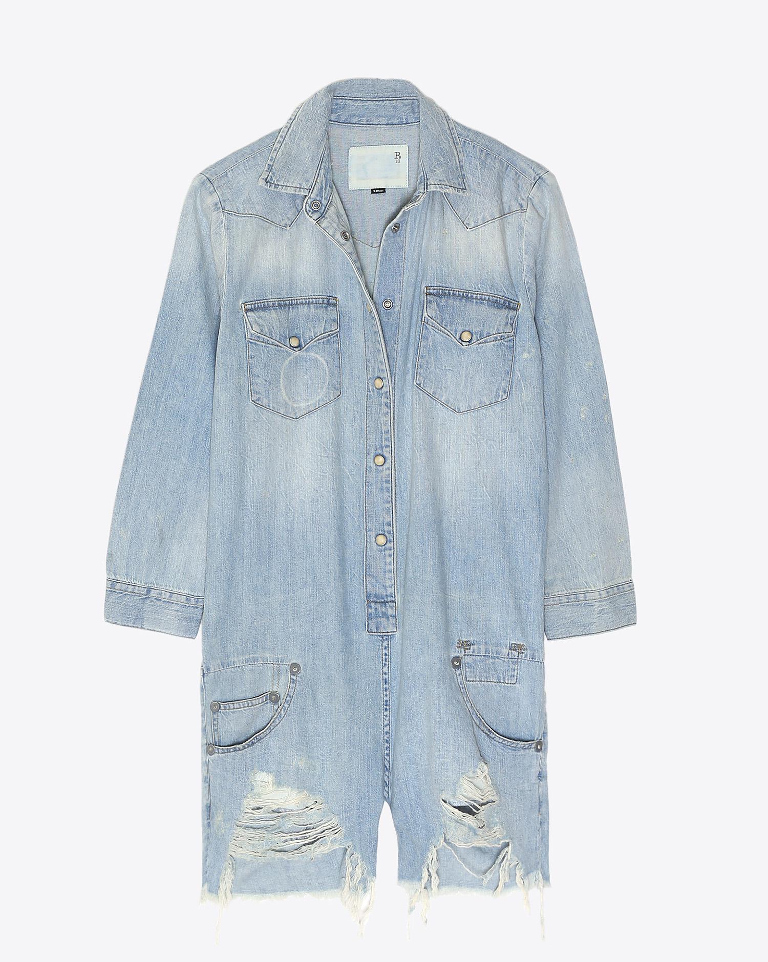 R13 Denim Collection Cowboy Romper W Shredded Hem - Timmy   
