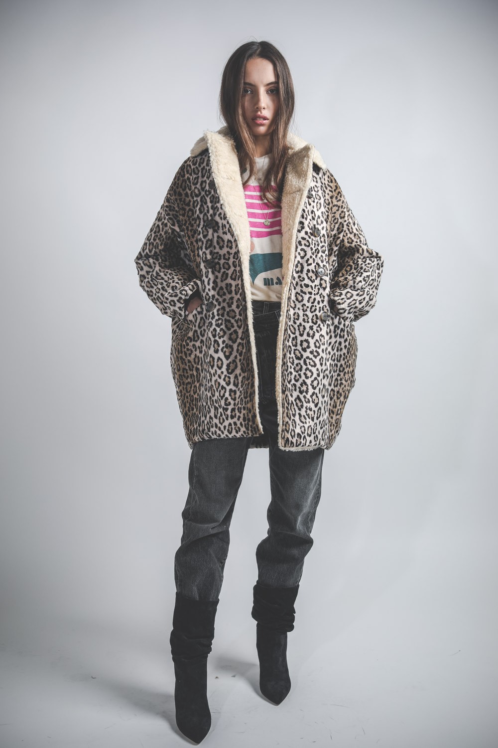 Image du produit R13 Denim Collection Hunting Coat - Tan Leopard - porté