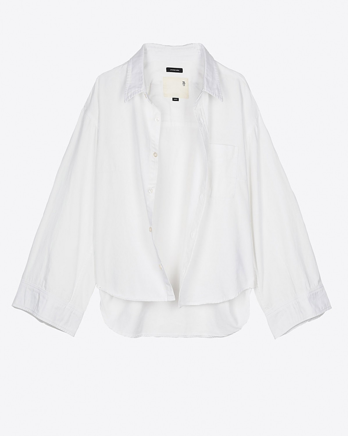 Image du produit R13 Denim Collection Oversized Sleeve Cropped Button Up - White - porté