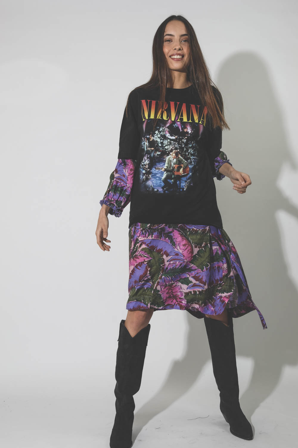 R13 Denim Collection Tee Shirt Nirvana Concert Oversized - Black