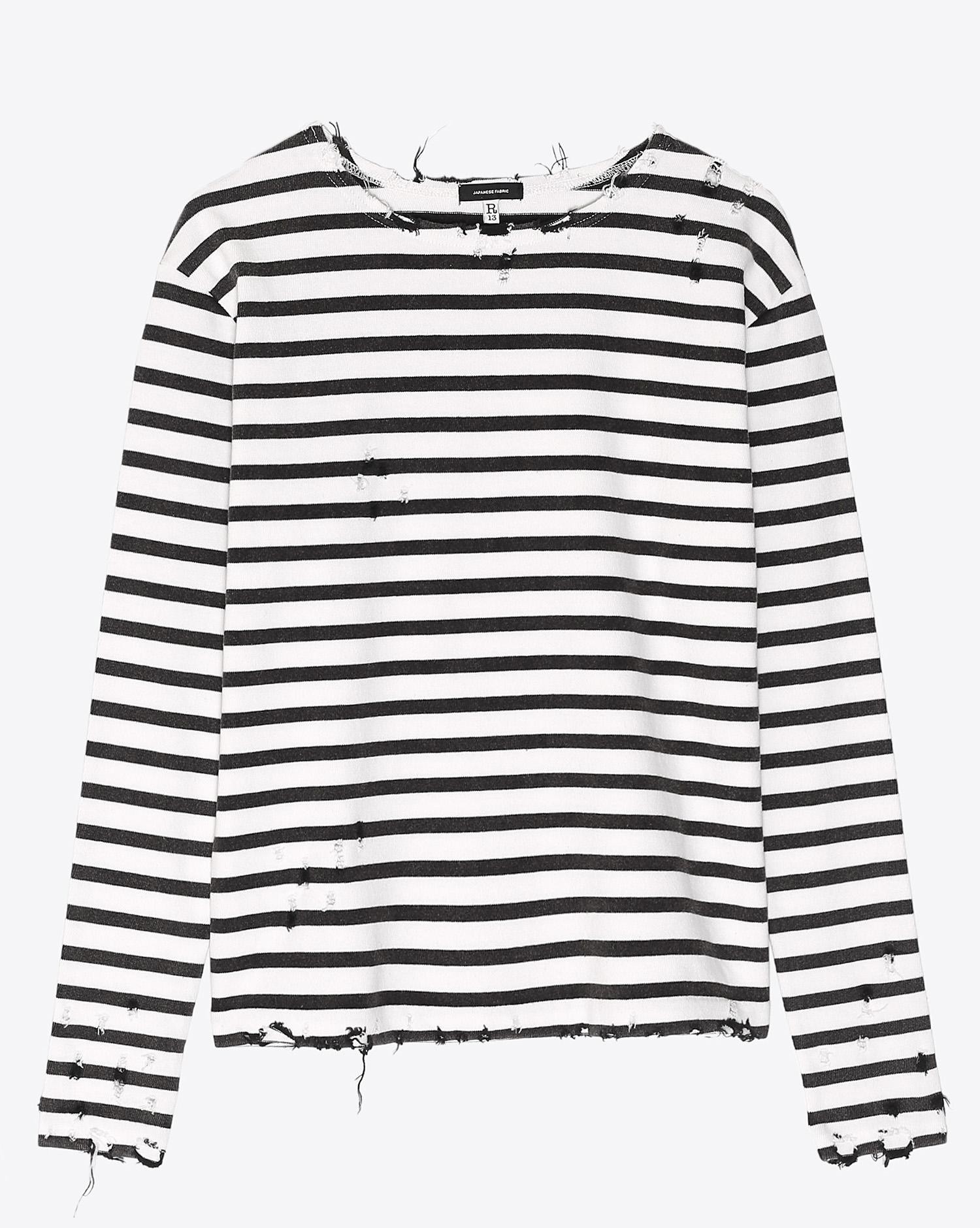 R13 Denim Permanent Breton L  S T - White  Black   