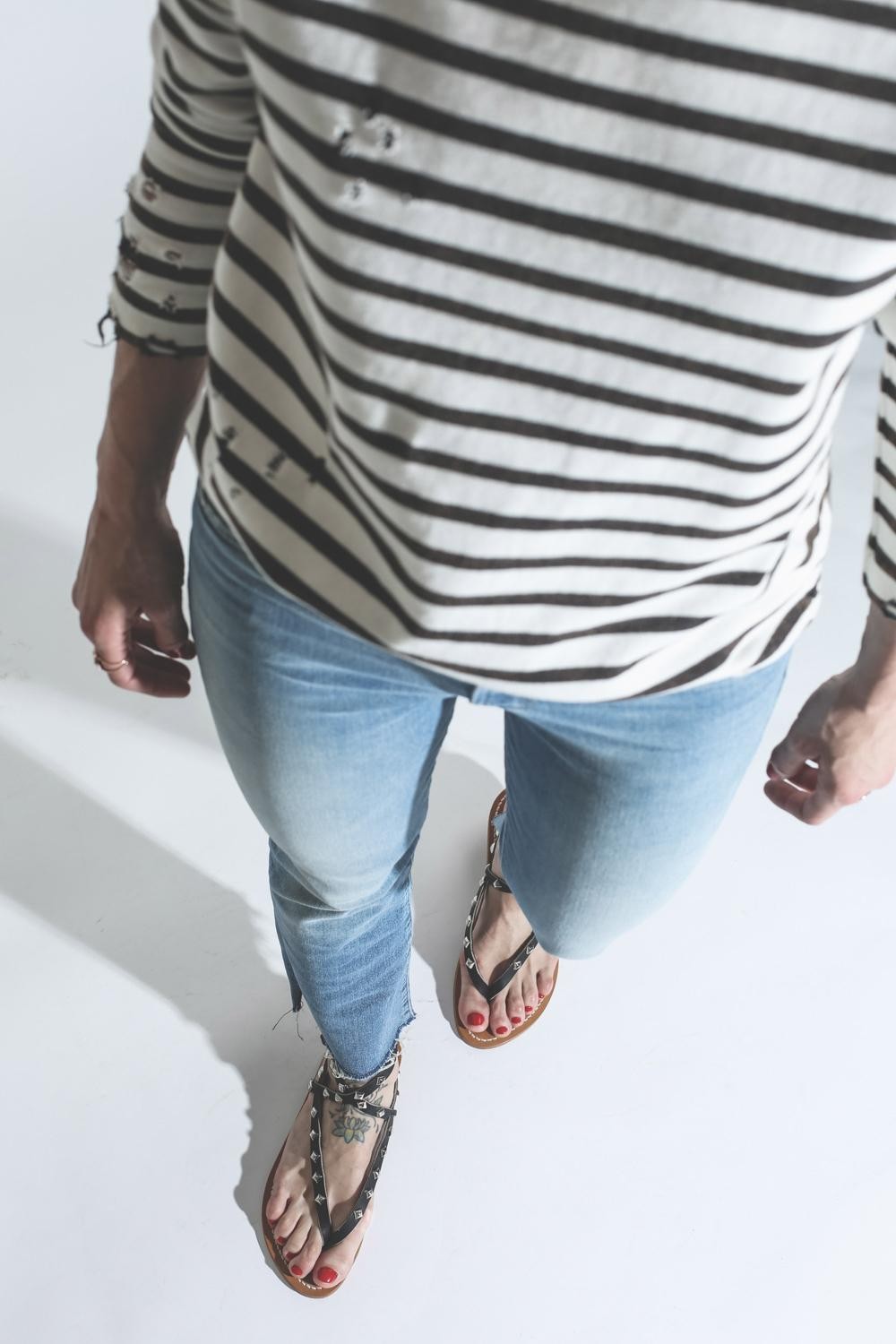 R13 Denim Permanent Breton L  S T - White  Black   