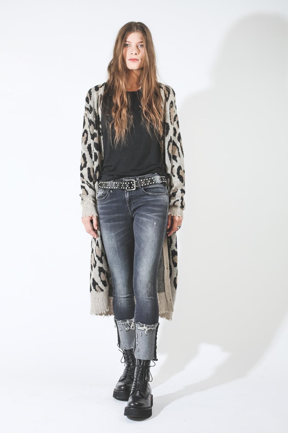R13 Denim Permanent Long Leopard Cardigan Leopard pour Femme