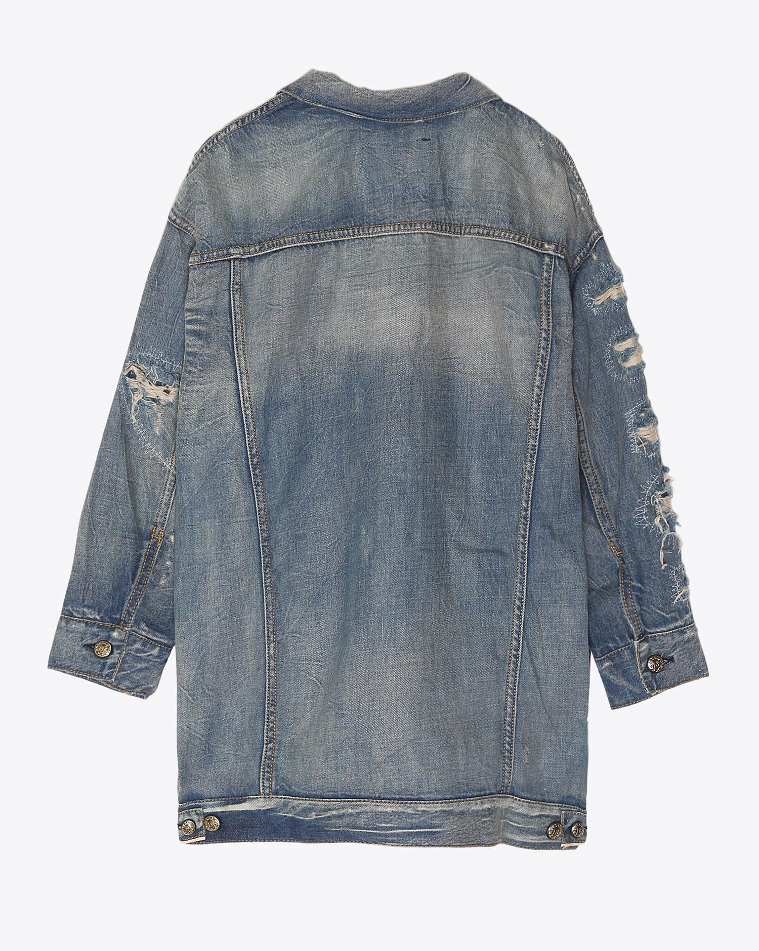 R13 Denim Permanent Oversized Trucker - Selv Shred Blue  