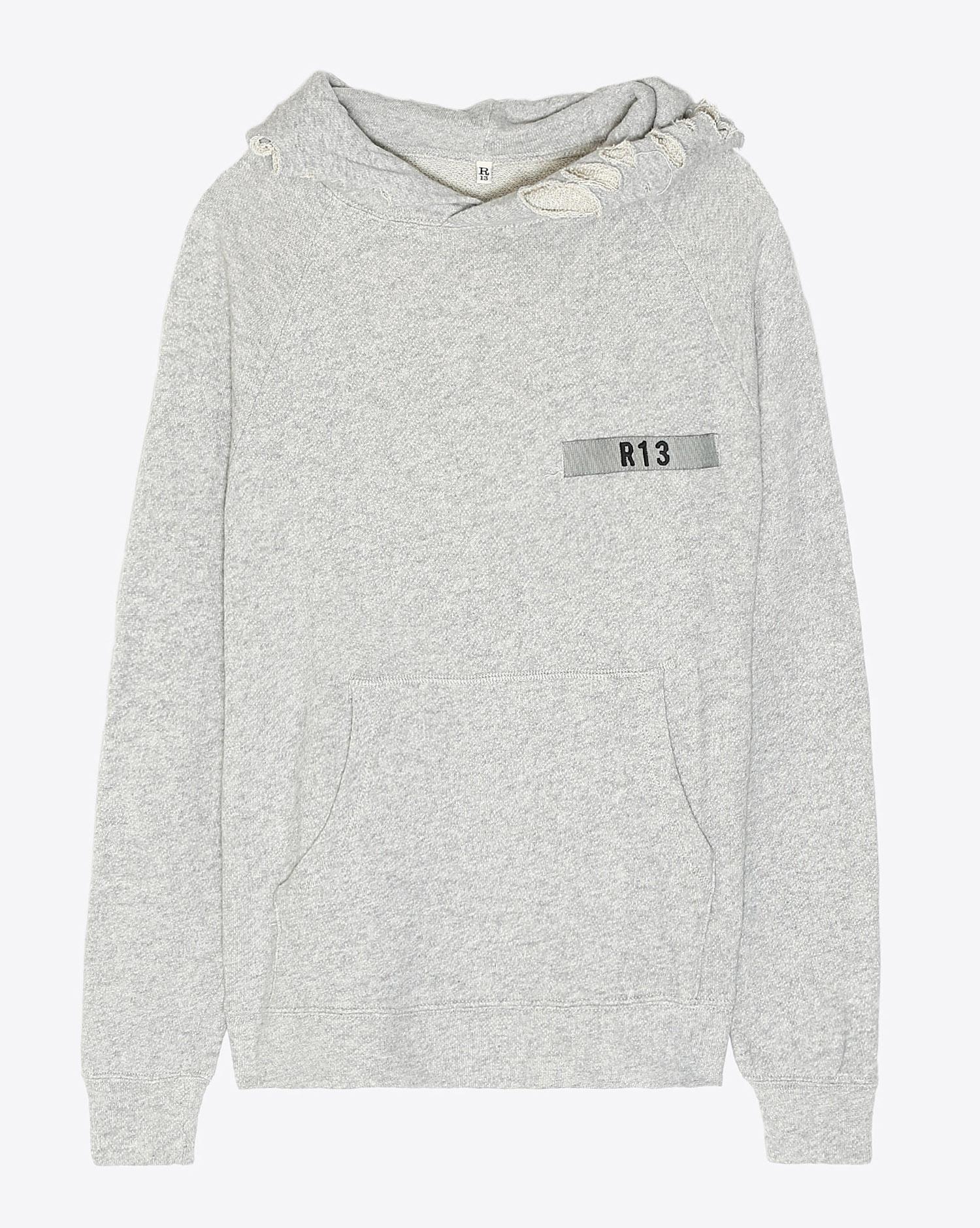 R13 Denim Pré-Collection Distressed Hoodie - Heather Grey  