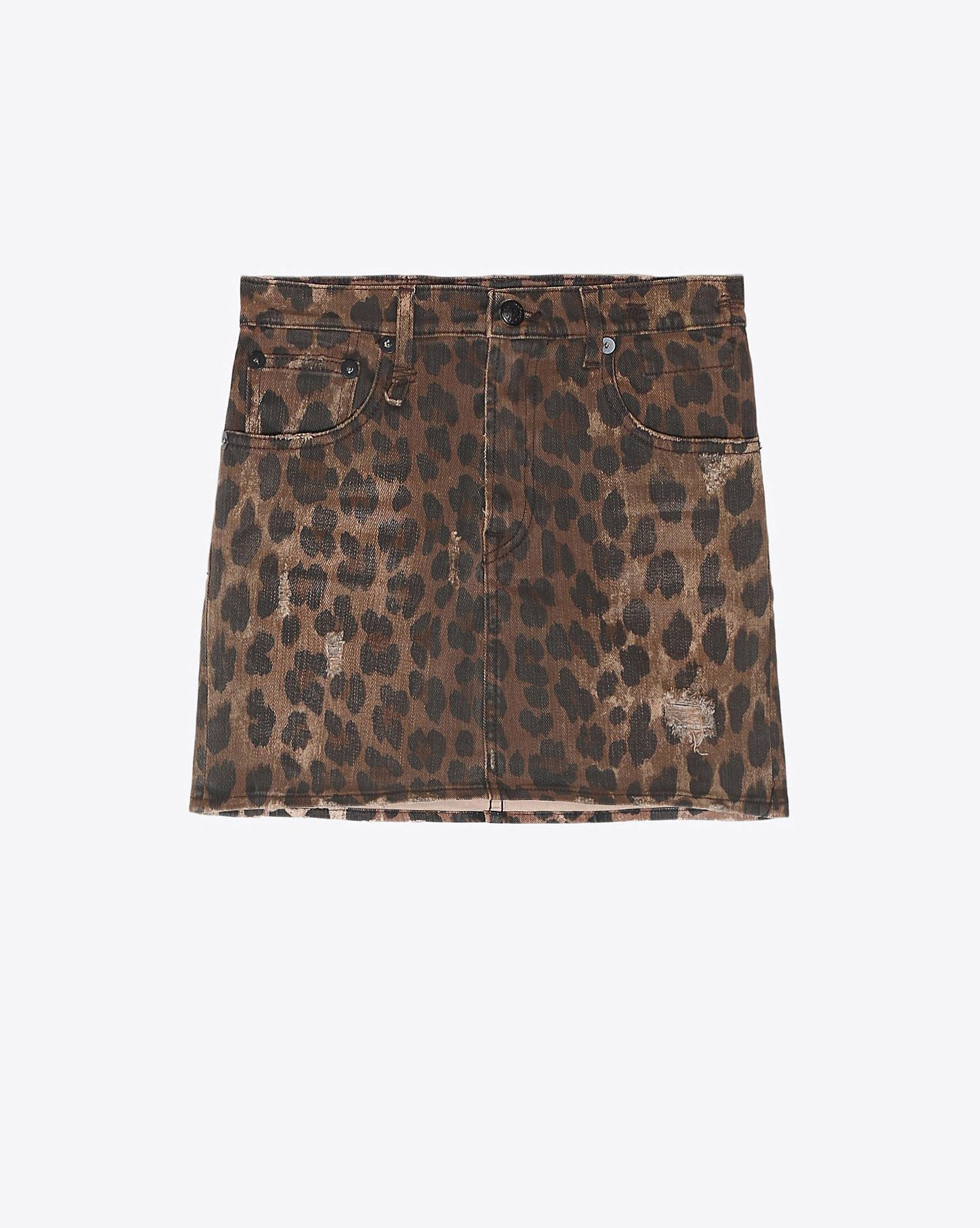 R13 Denim Pré-Collection High Rise Mini Skirt - Leopard Wash   