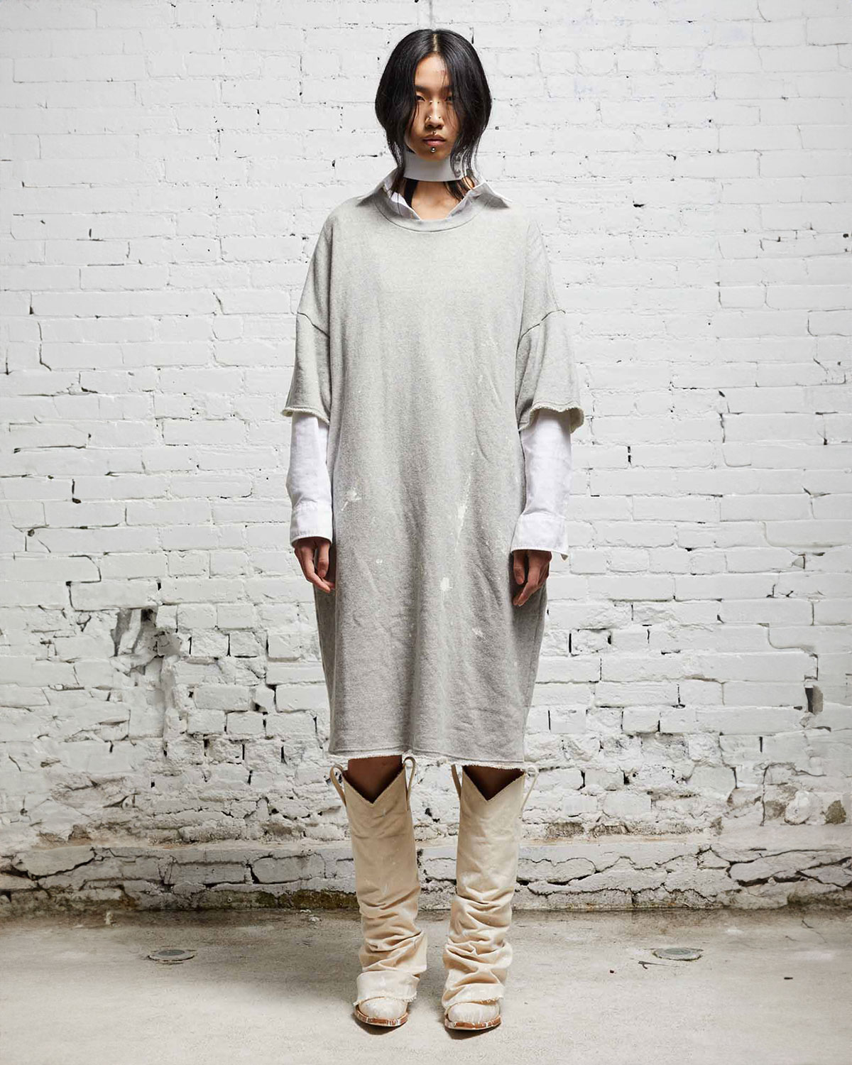 R13 Robe Tee shirt Elongated Heather Grey