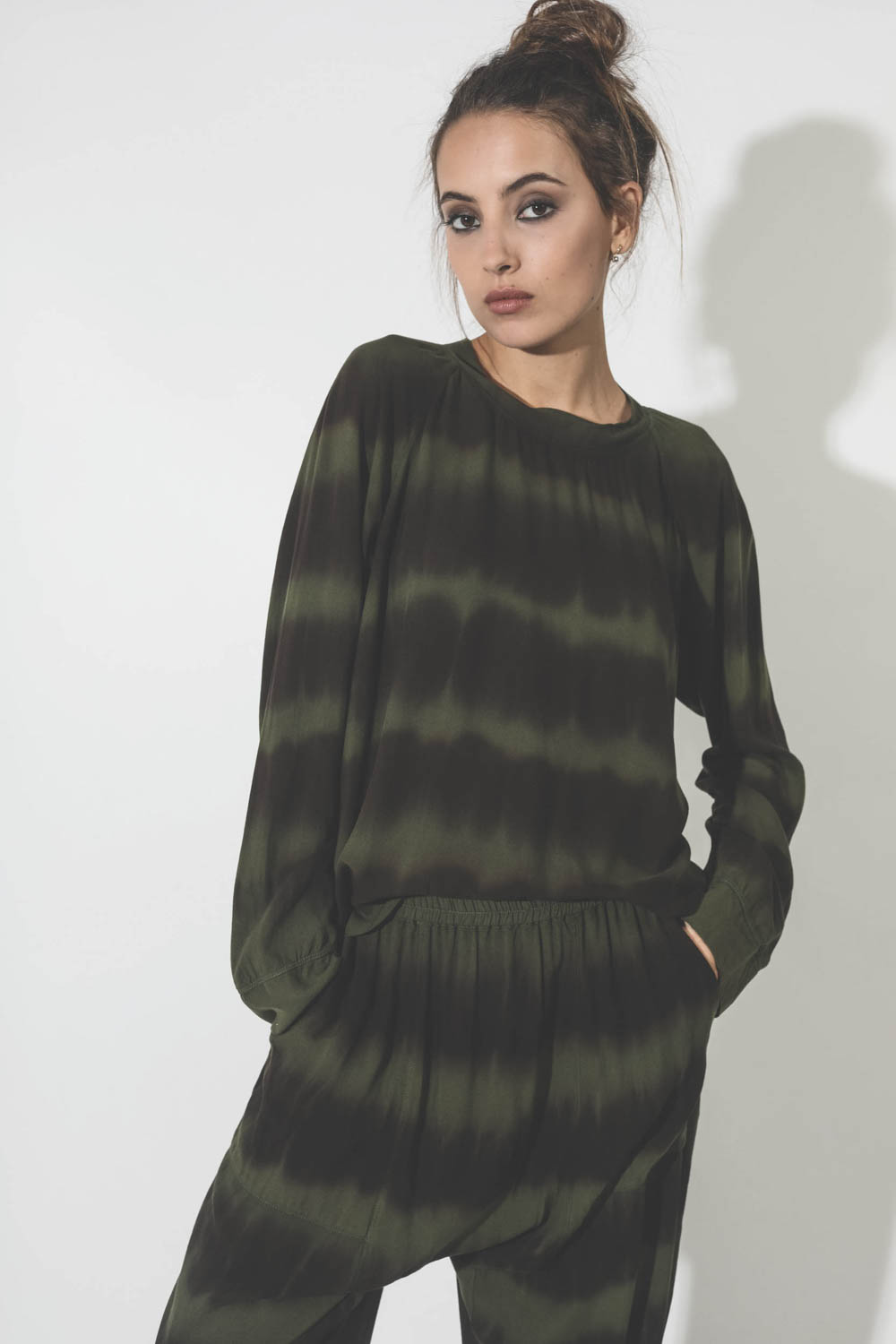 Raquel Allegra Raglan Sweatshirt – Forest Black and Stripes Tie Dye