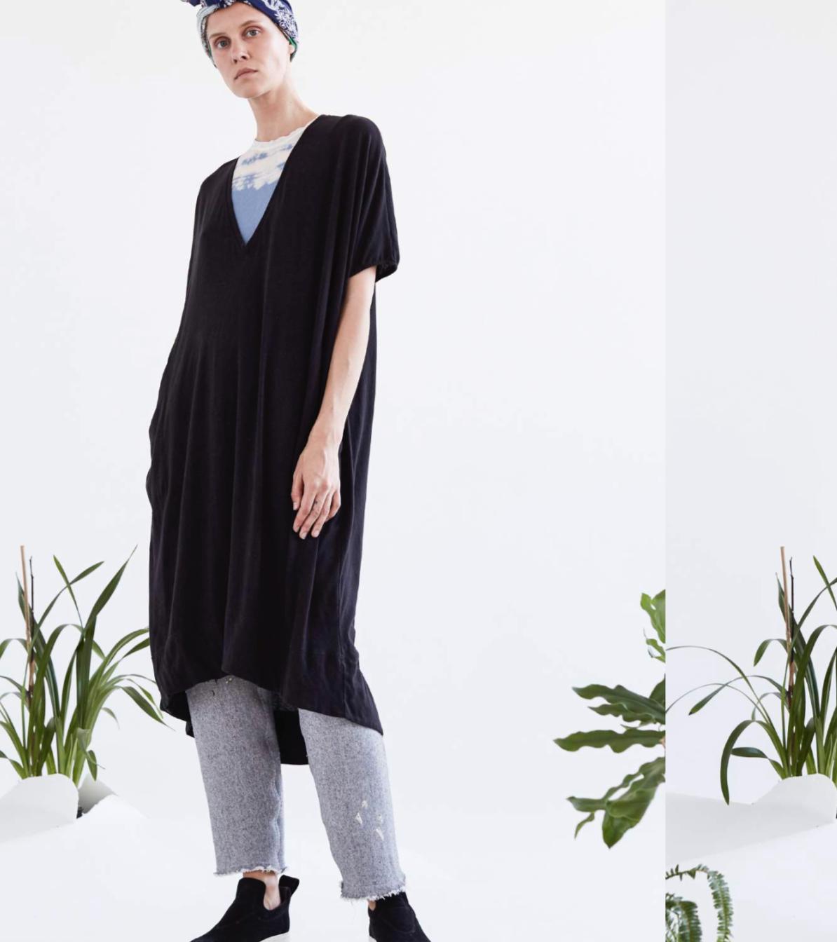 Raquel Allegra Pré-Collection V - Neck Dress - Black   