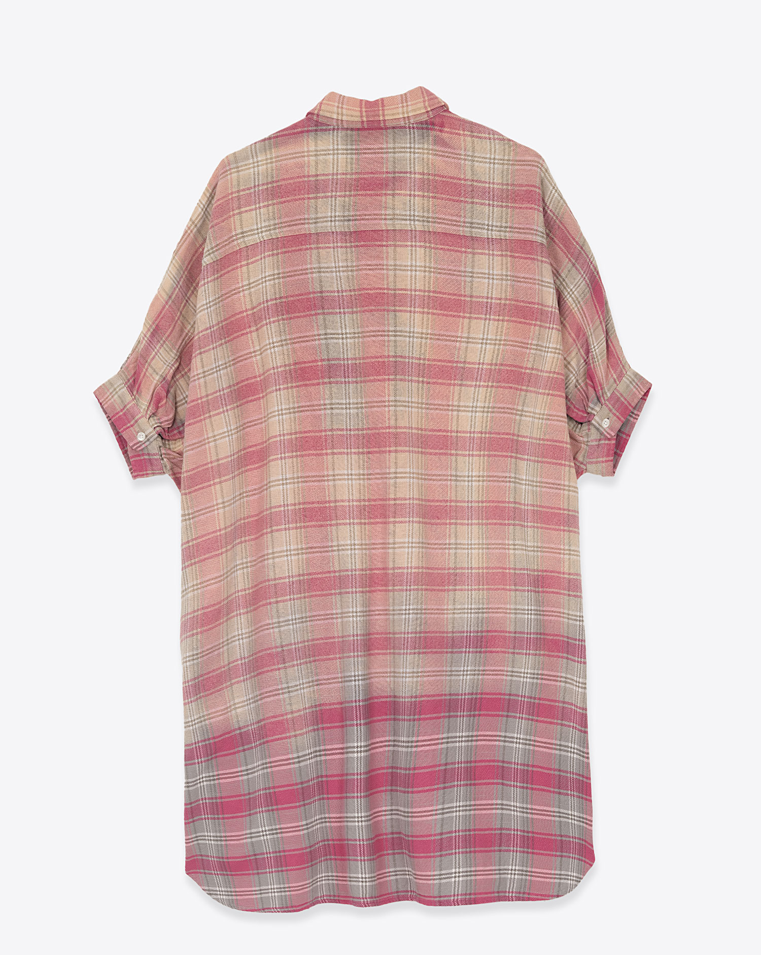 Robe chemise oversize Boxy R13 à carreaux roses et gris. Vue dos.