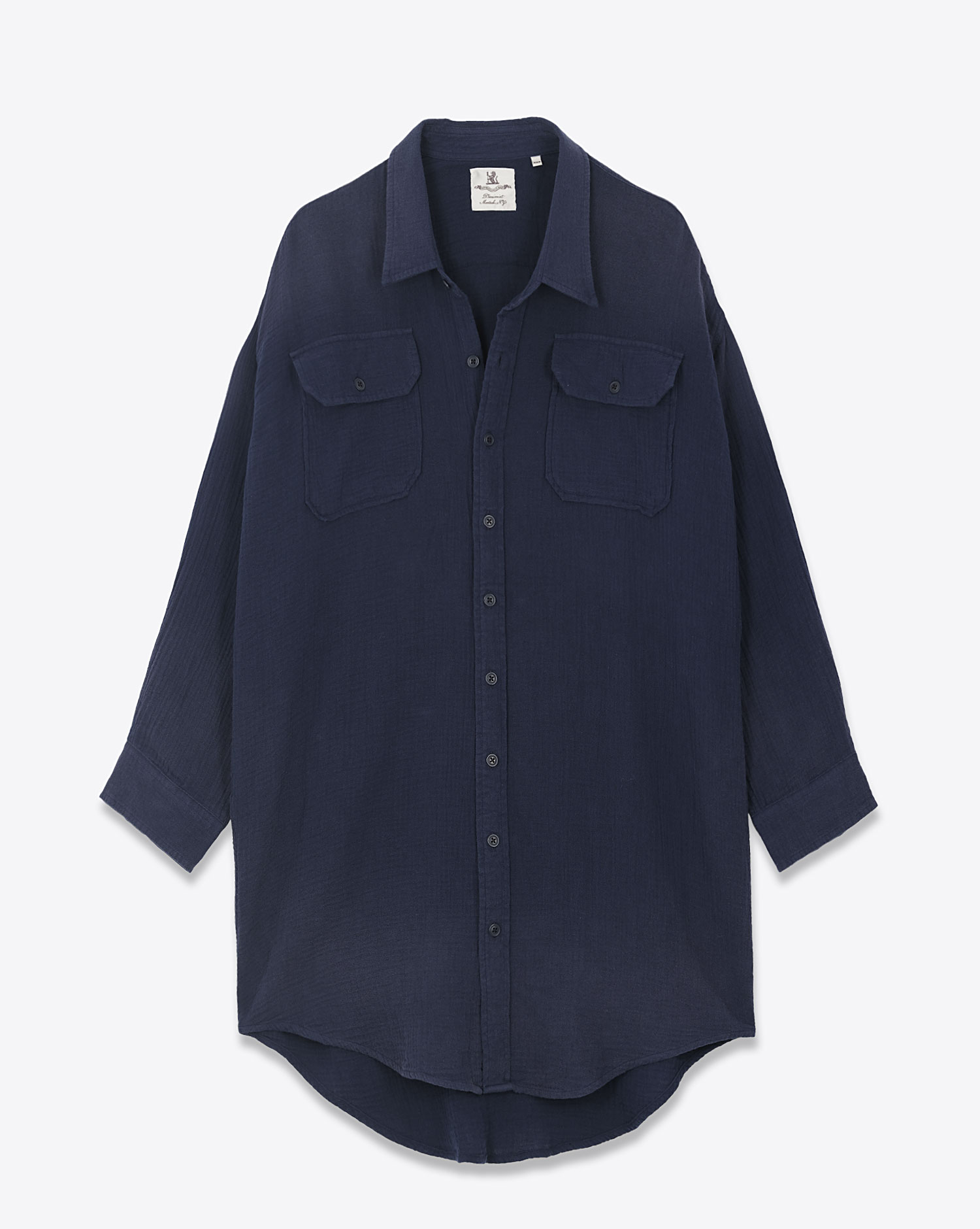 Produit Robe Chemise Denimist en coton bleu. Vue face. 