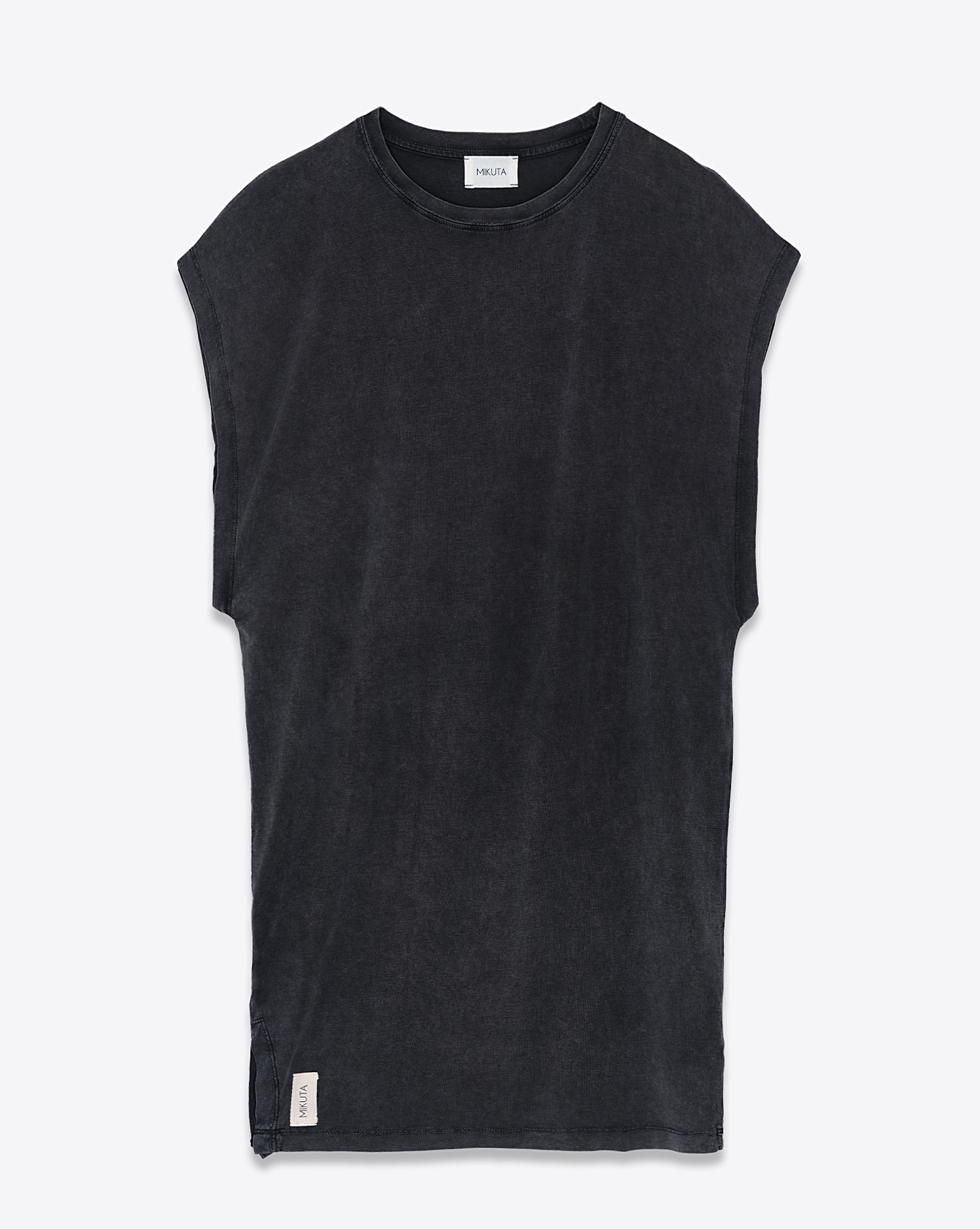 Robe courte manches Chauve Souris en jersey fluide noir Mikuta. Face.