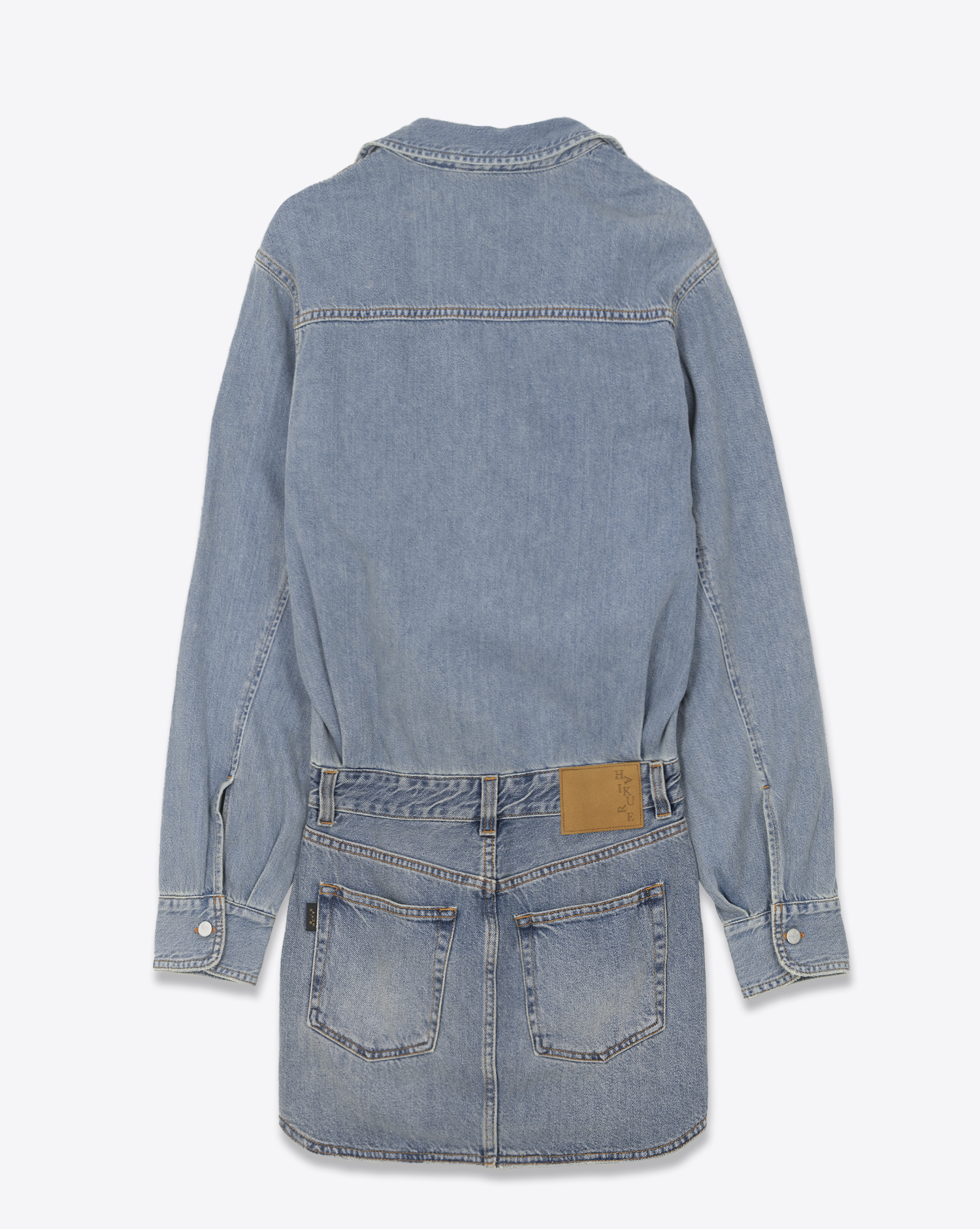 Produit Robe manches longues Tamu Haikure en coton bleu. Vue dos. 