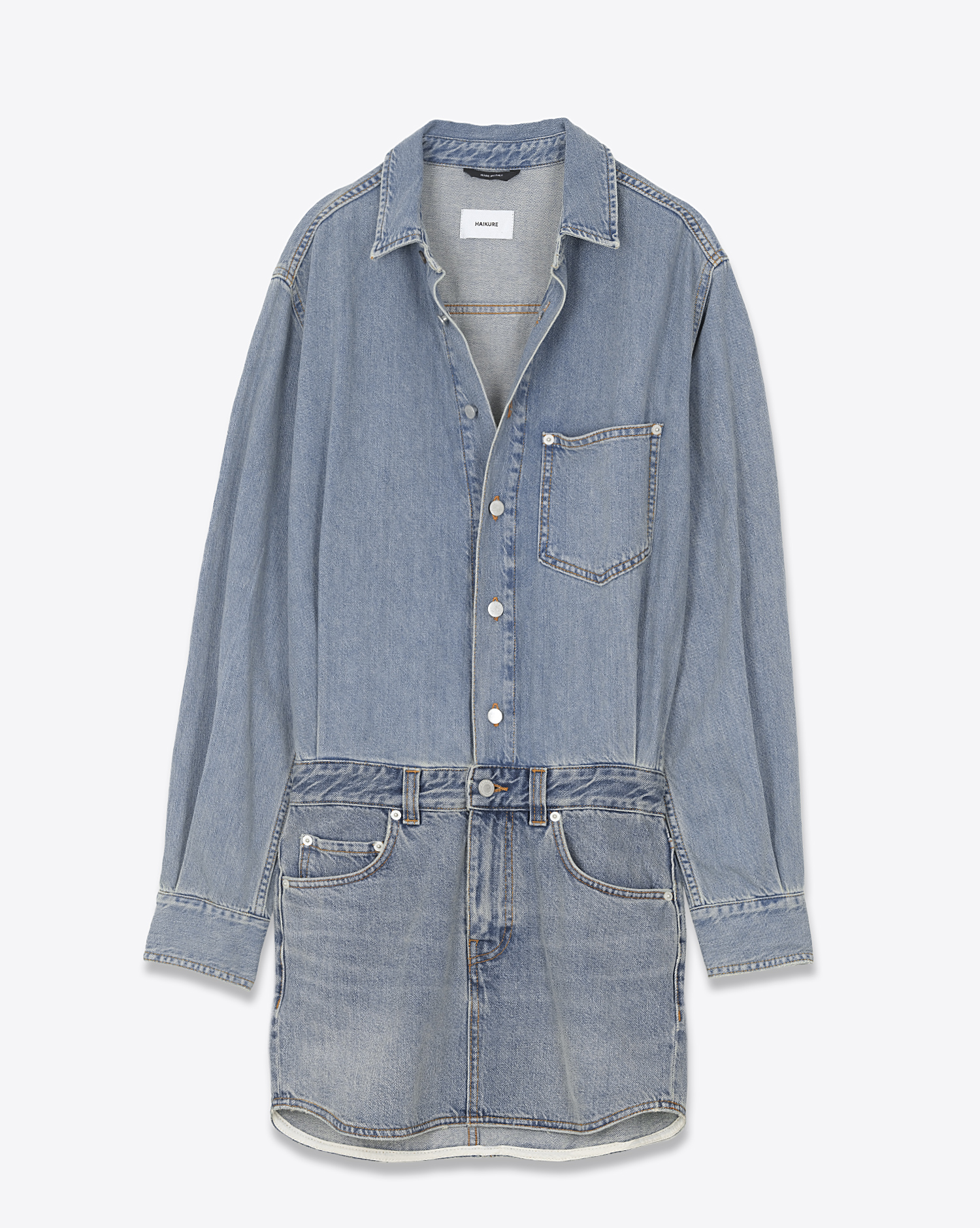 Produit Robe manches longues Tamu Haikure en coton bleu. Vue face. 
