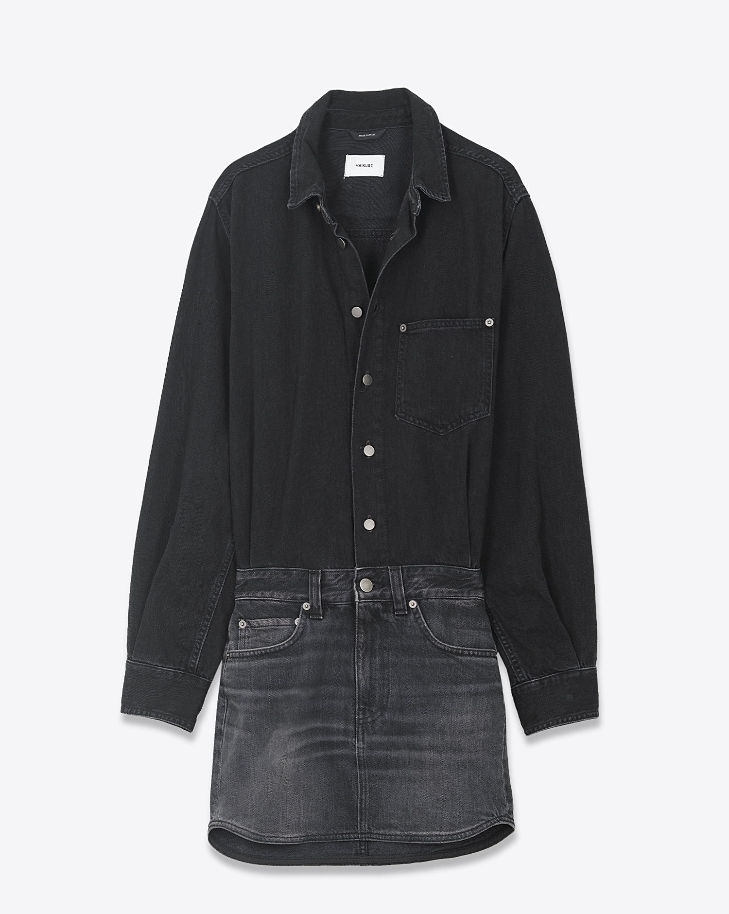 Produit Robe manches longues Tamu Haikure en coton noir. Vue face. 
