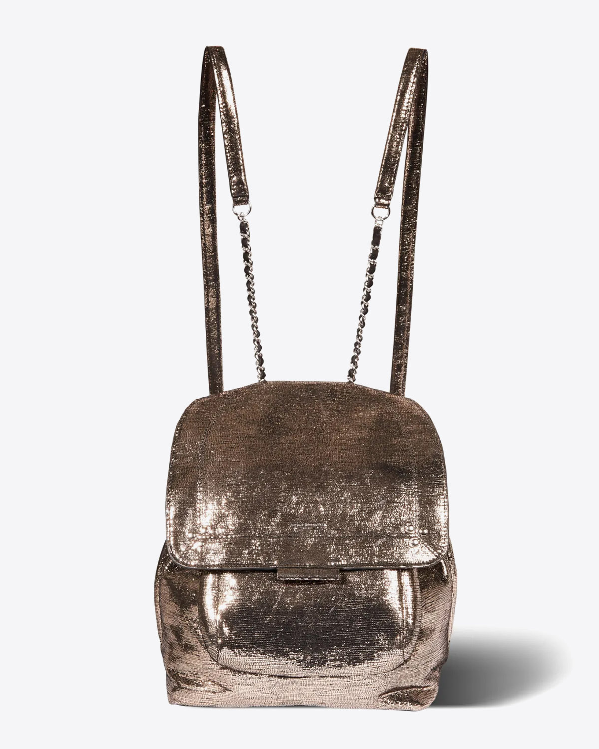 Sac à dos Lulu lamé champagne Jérôme Dreyfuss. Face.
