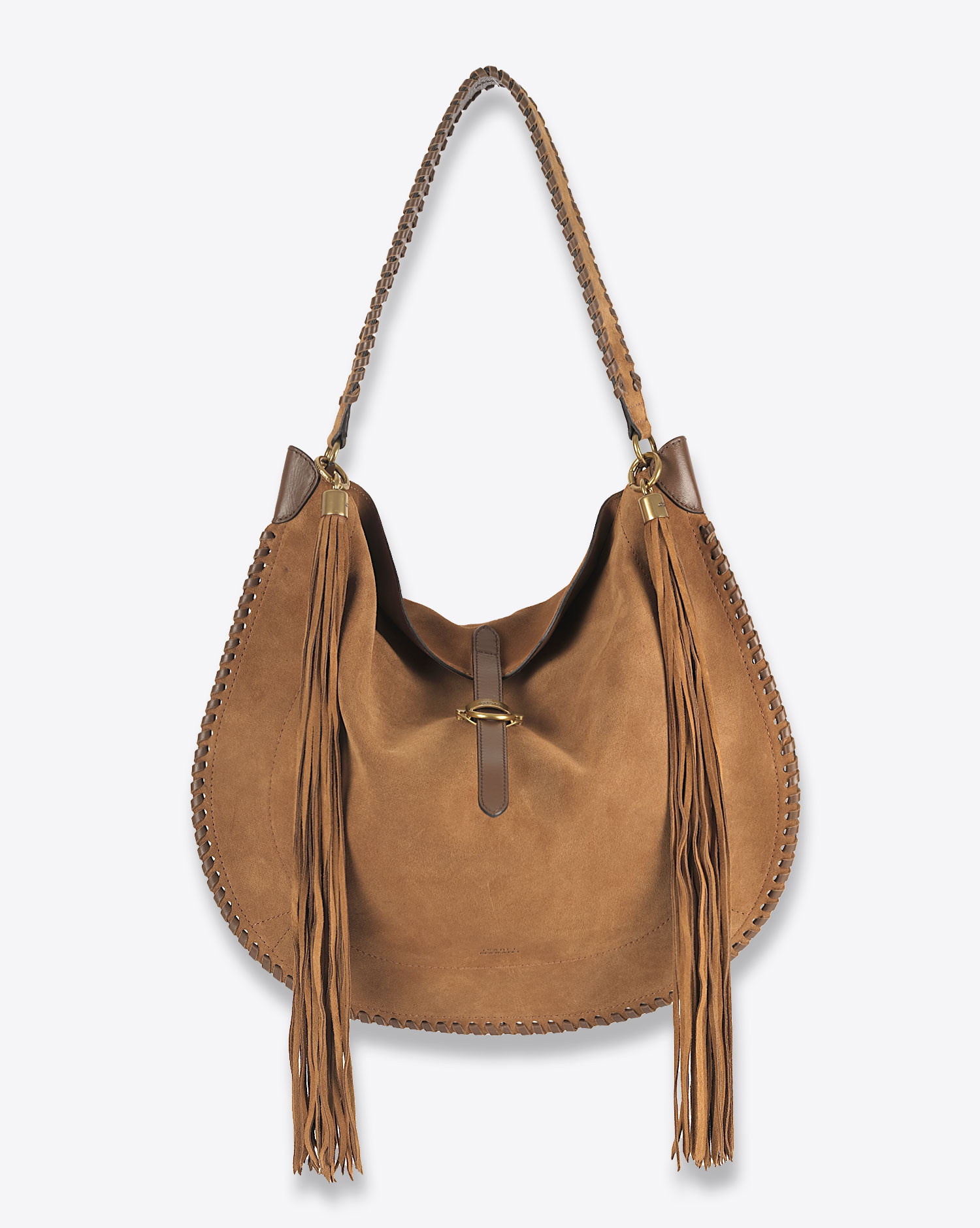 Produit Sac besace Altay Isabel Marant en cuir suédé marron. Vue face. 