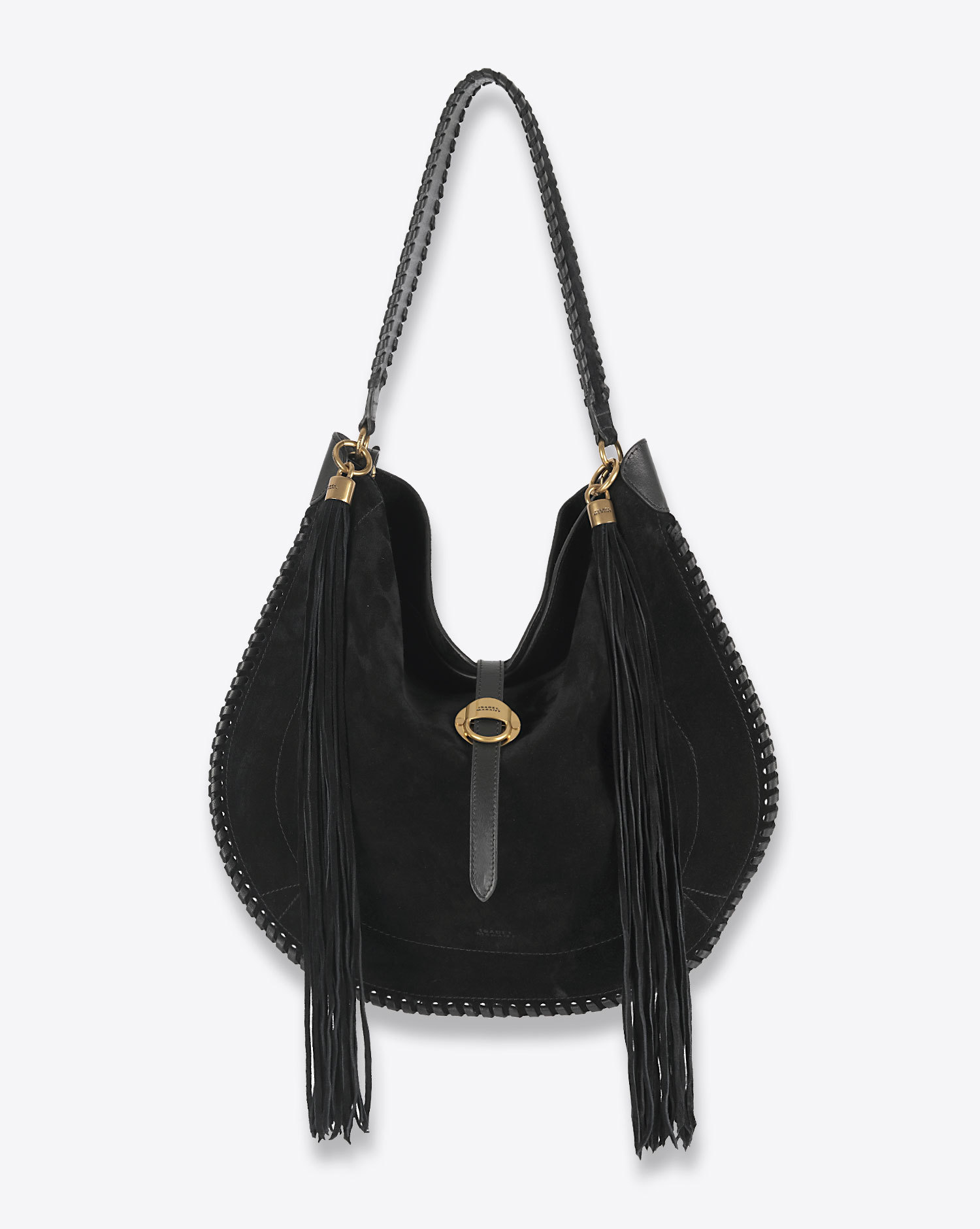 Sac Besace Altay Isabel Marant en cuir suédé noir. Vue face. 
