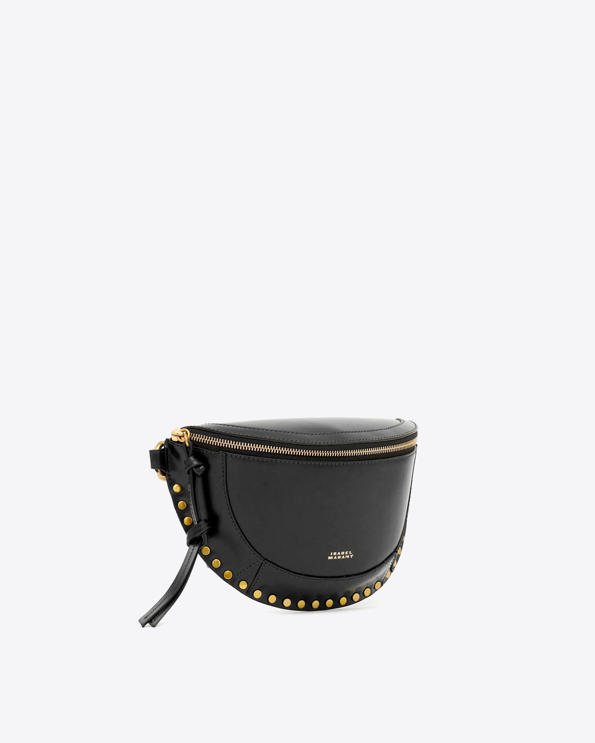 Sac banane en cuir lisse noir clouté Skano Isabel Marant. Profil.