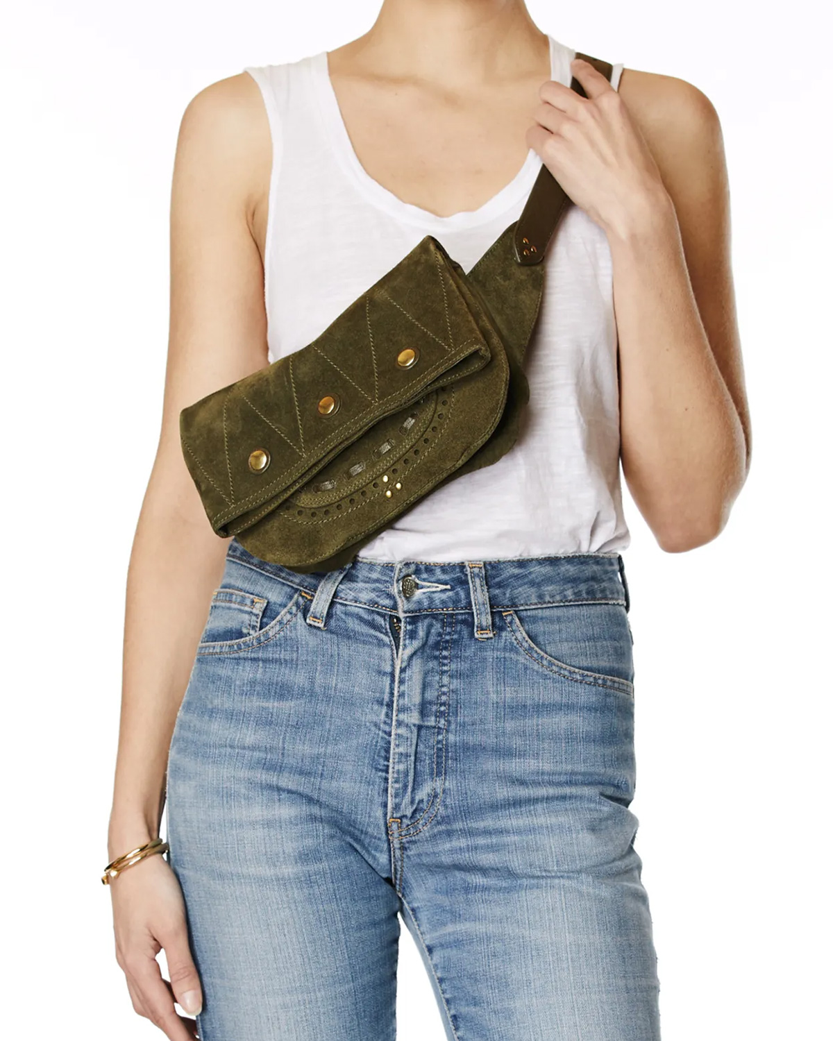 Jérôme Dreyfuss sac Jerry Banane veau velours Avocat. Porté crossbody sans franges.