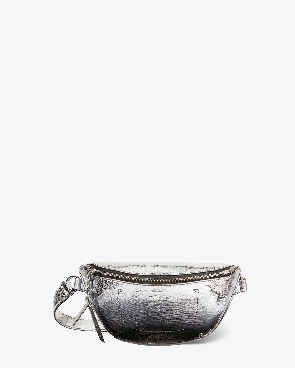 Sac banane Lino J&eacute;r&ocirc;me Dreyfuss en cuir de ch&egrave;vre lam&eacute; d&eacute;grad&eacute; noir. Face.