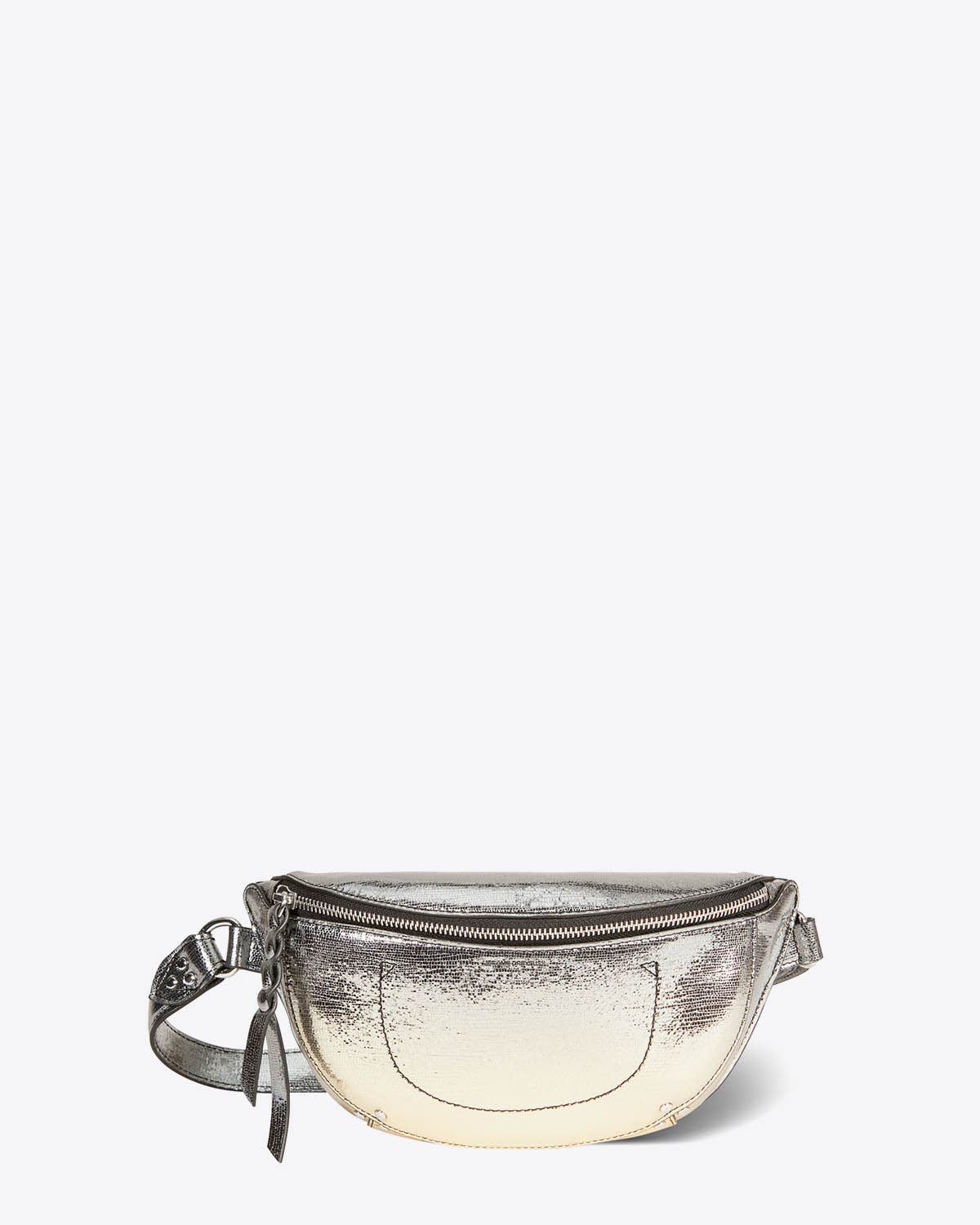 Sac banane Lino J&eacute;r&ocirc;me Dreyfuss en cuir de ch&egrave;vre lam&eacute; d&eacute;grad&eacute; or. Face.