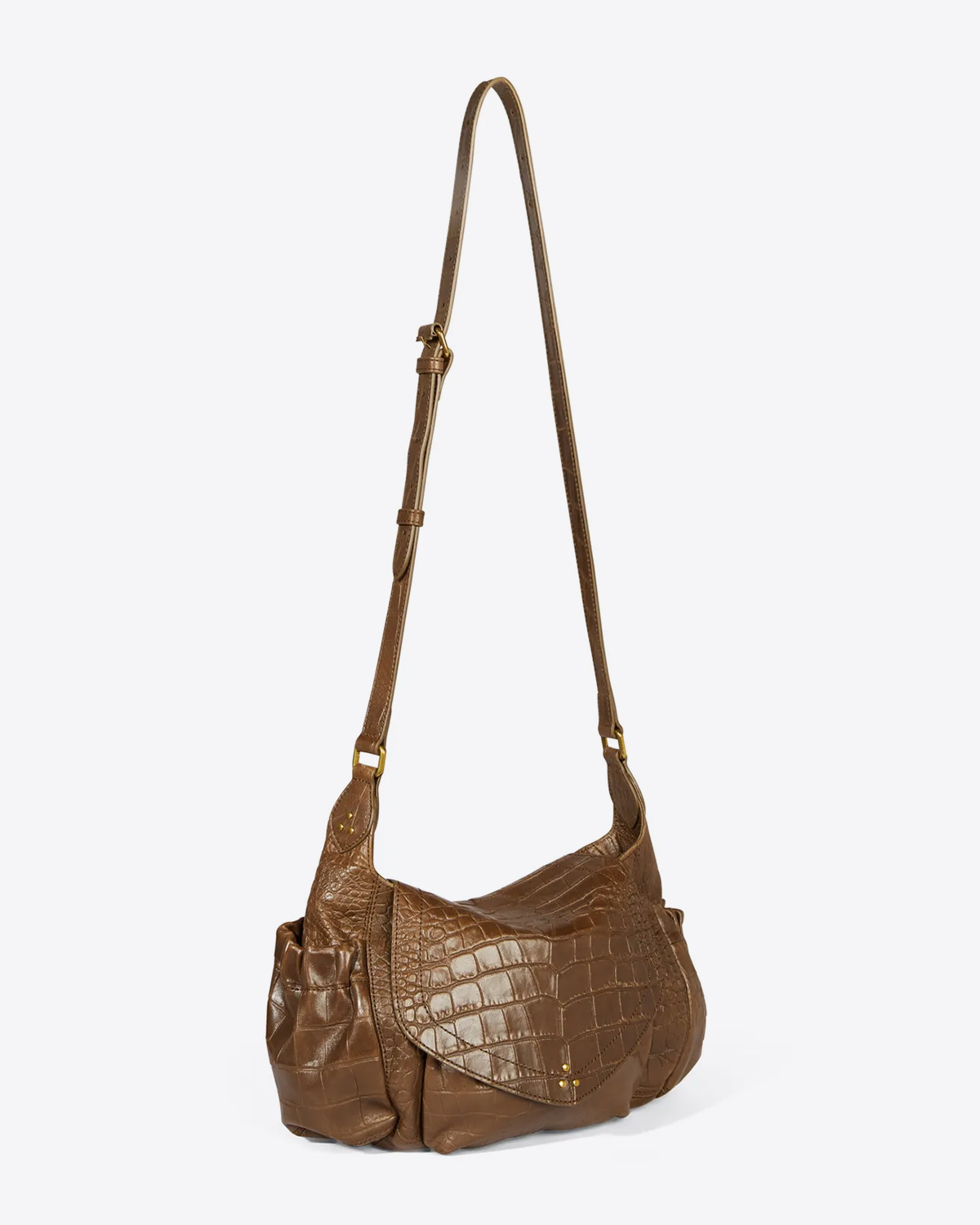 Jérôme Dreyfuss sac Helmut M Lambskin Croco Kaki. Profil.