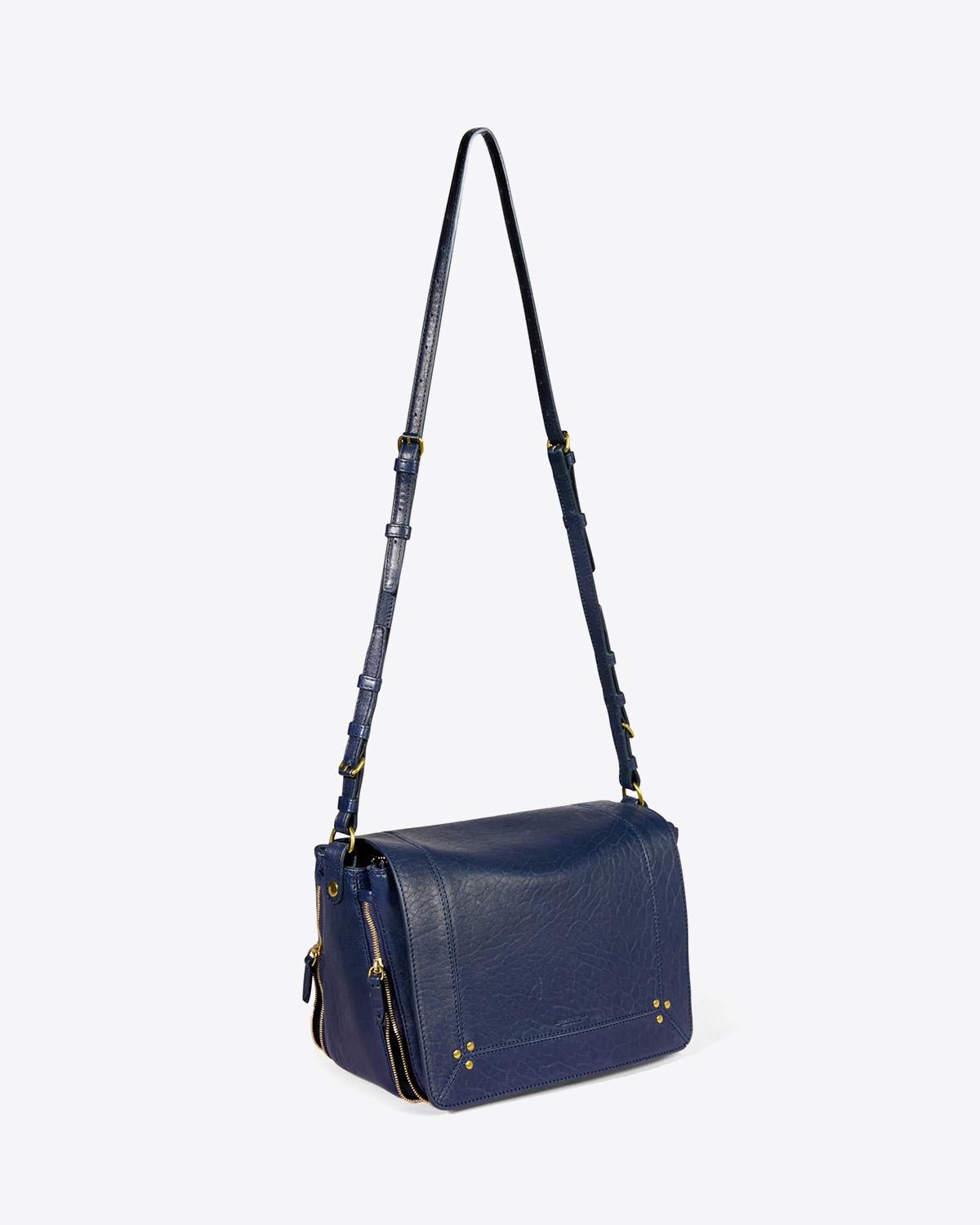 Sac bandoulière en cuir agneau bubble bleu saphir Igor Jérôme Dreyfuss. 
