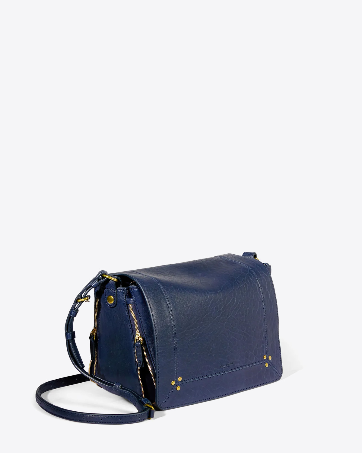Sac bandoulière en cuir agneau bubble bleu saphir Igor Jérôme Dreyfuss. Profil. 