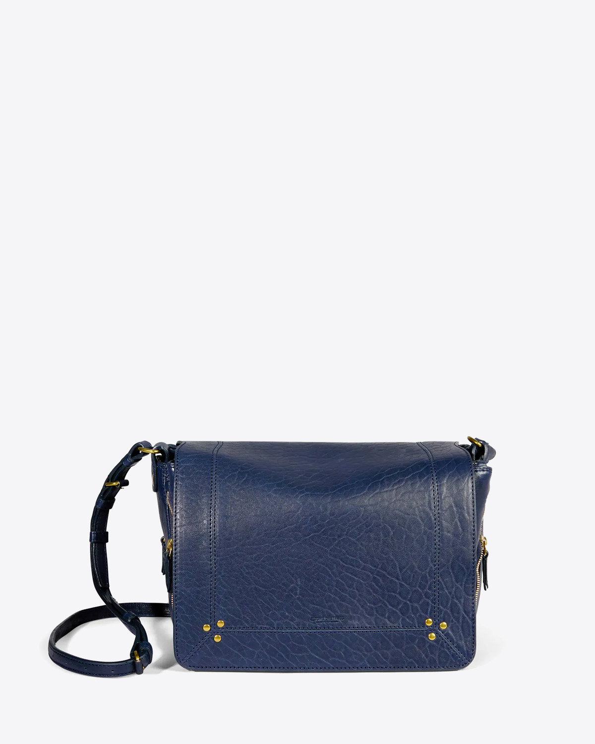 Sac bandoulière en cuir agneau bubble bleu saphir Igor Jérôme Dreyfuss. Face. 