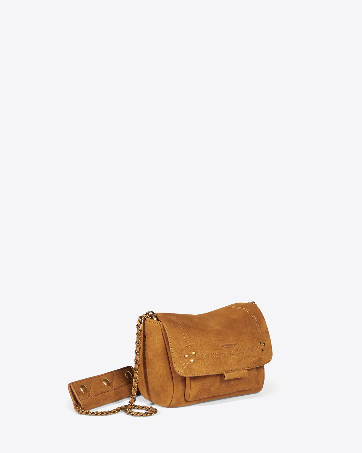 Mini sac en cuir taurillon effet croco bandoulière chaine et cuir Lulu S Jérôme Dreyfuss. Profil. 