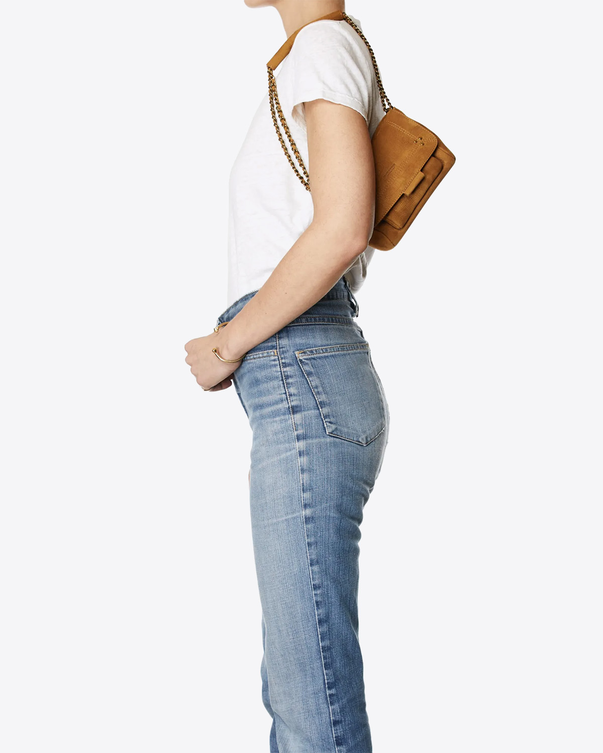 Mini sac en cuir taurillon effet croco bandoulière chaine et cuir Lulu S Jérôme Dreyfuss.  Porté épaule chaine raccourcie. 
