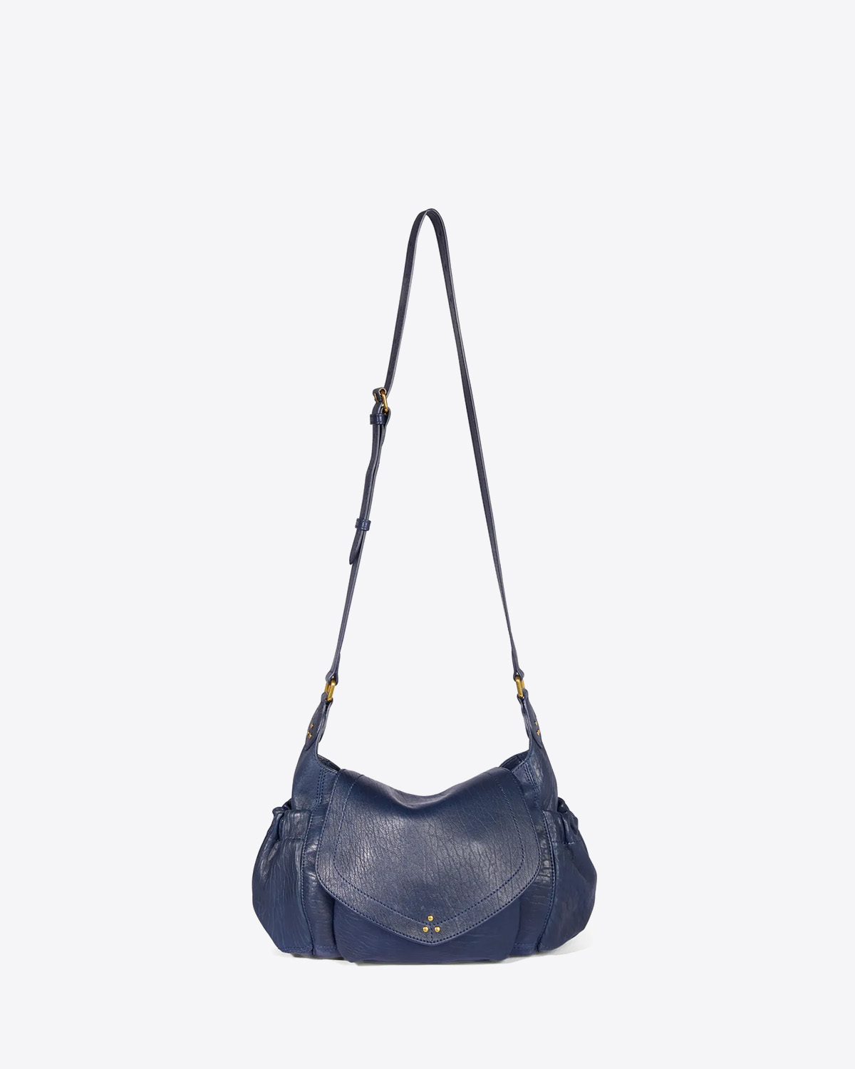 Sac besace en cuir agneau bubble bleu saphir bandoulière Helmut M Jérôme Dreyfuss. Face.