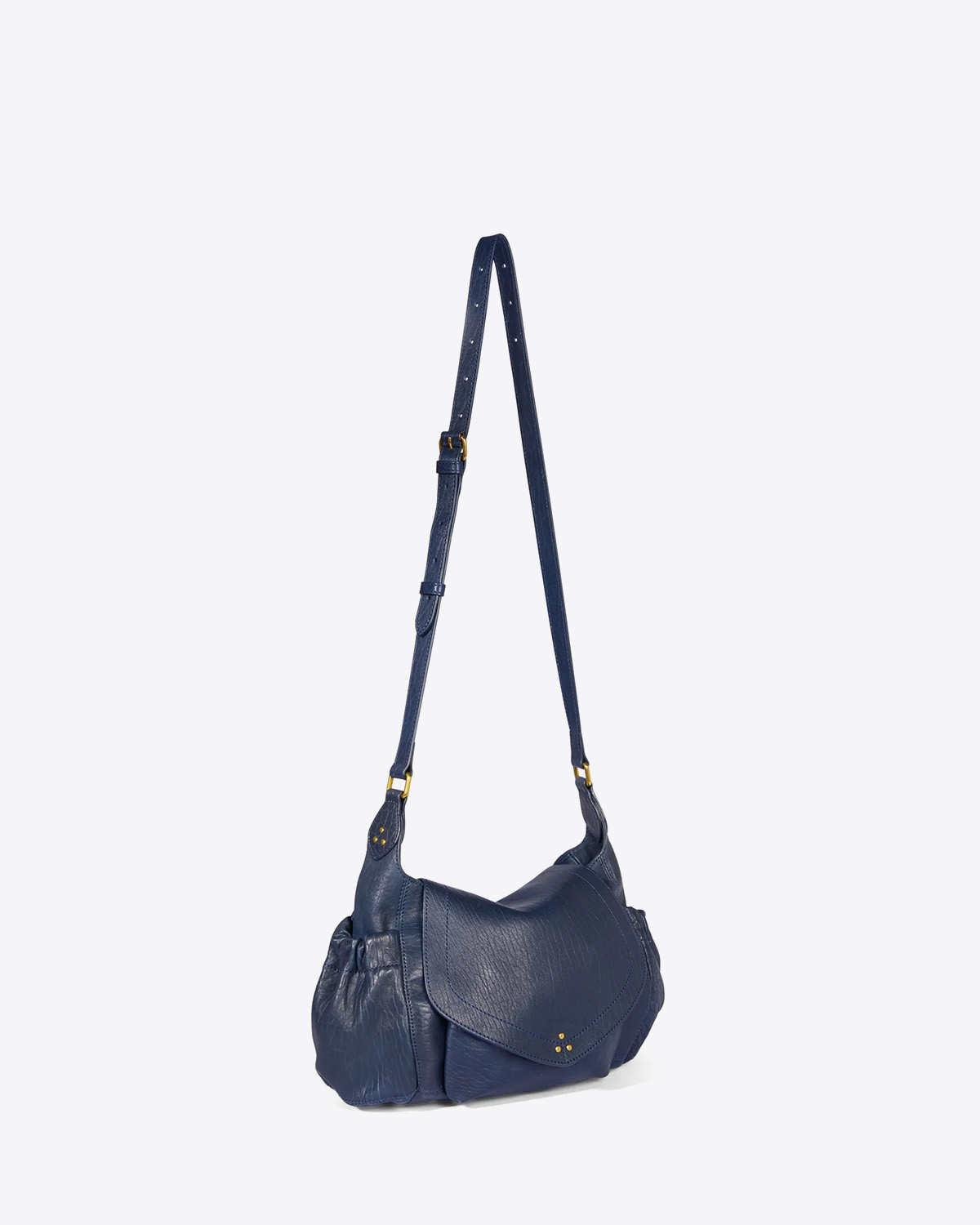 Sac besace en cuir agneau bubble bleu saphir bandoulière Helmut M Jérôme Dreyfuss. Profil. 
