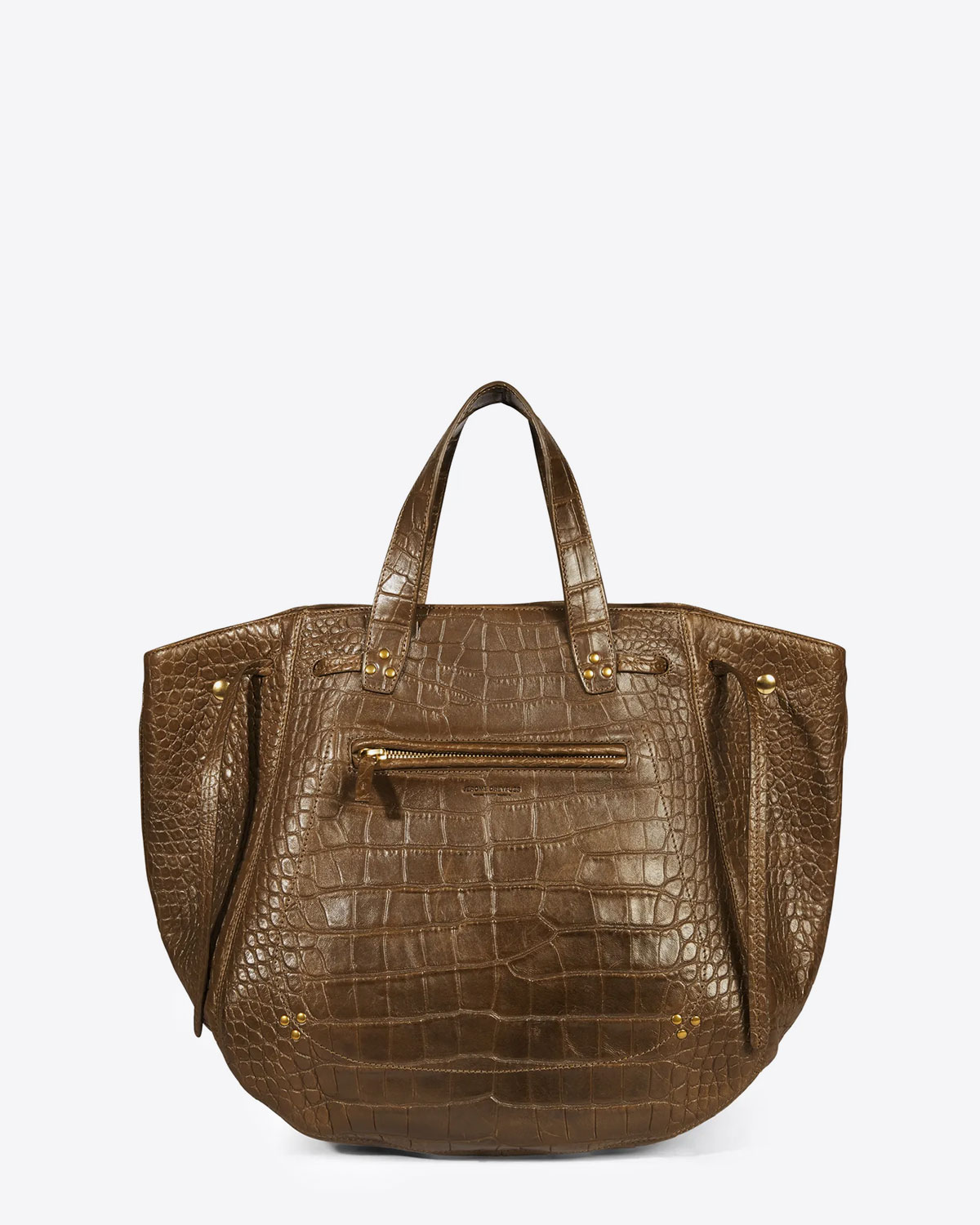 Sac cabas Marius agneau croco kaki Jérôme Dreyfuss. Face. 