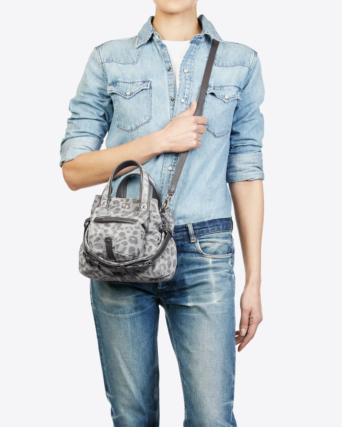 Sac Jérôme Dreyfuss Billy Nano Split Suede Léopard Gris
