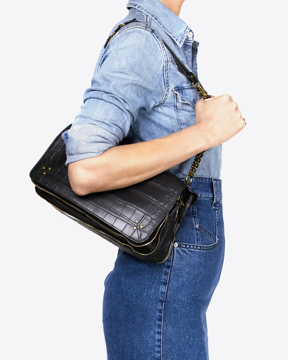 Image du produit J&eacute;r&ocirc;me Dreyfuss Sac Bobi L &ndash; Cuir Vachette Croco Noir - 4