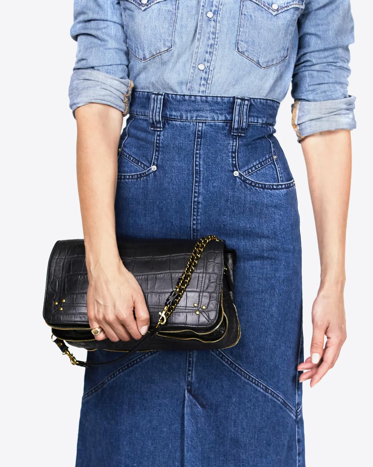 Image du produit J&eacute;r&ocirc;me Dreyfuss Sac Bobi L &ndash; Cuir Vachette Croco Noir - 5