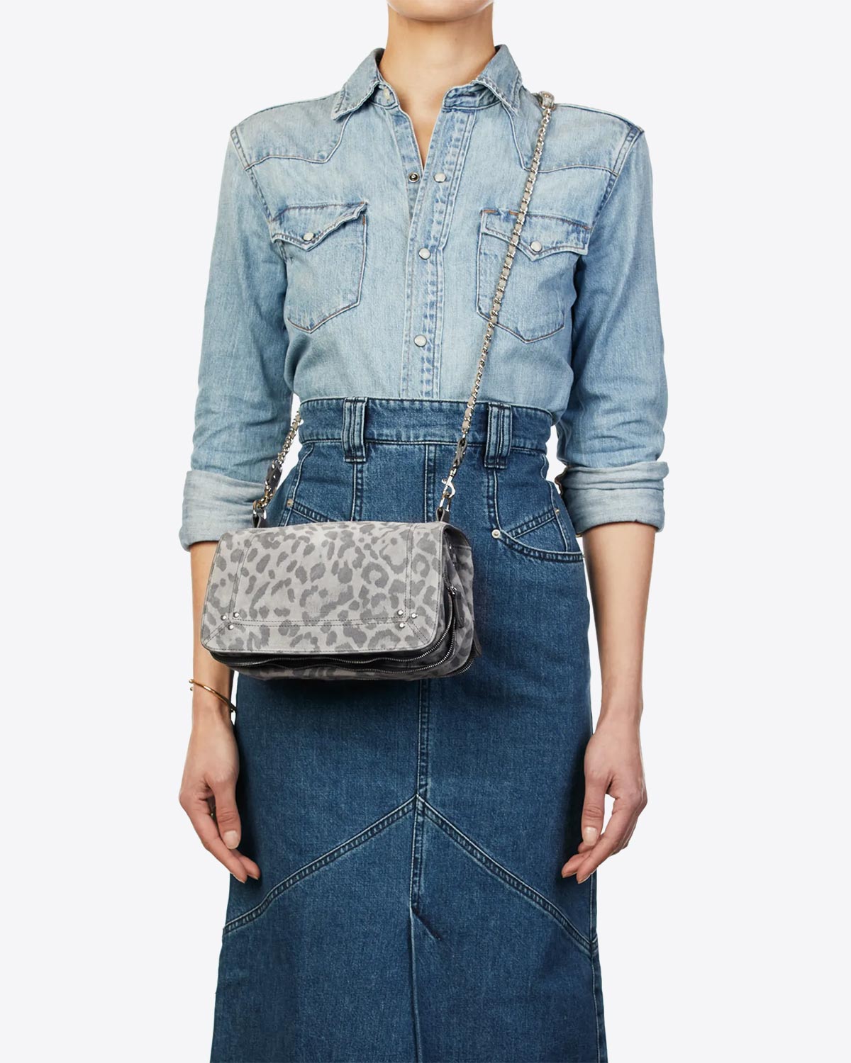 Jérôme Dreyfuss Sac Bobi Split Suede Léopard Gris
