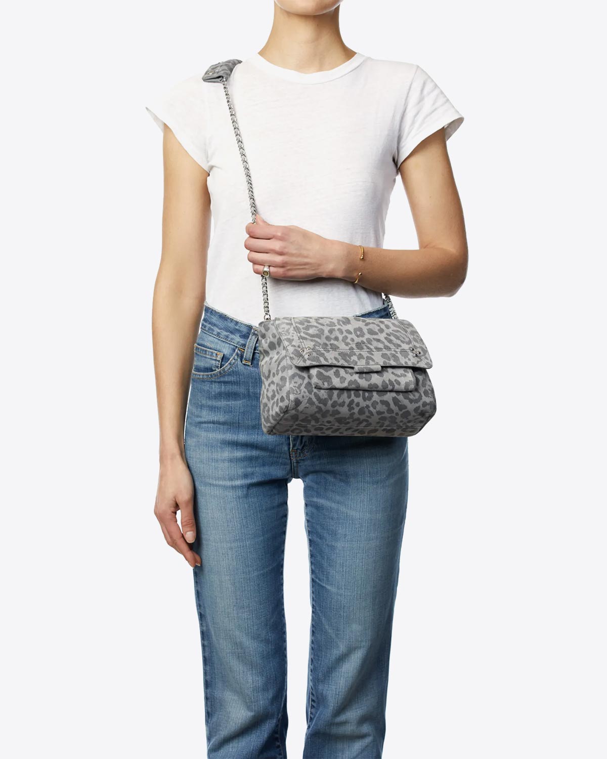 Jérôme Dreyfuss Sac Lulu M Split Suede Léopard Gris 
