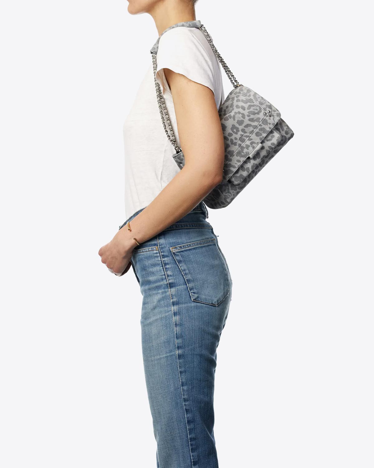 Sac Jérôme Dreyfuss Lulu M Split Suede Léopard Gris
