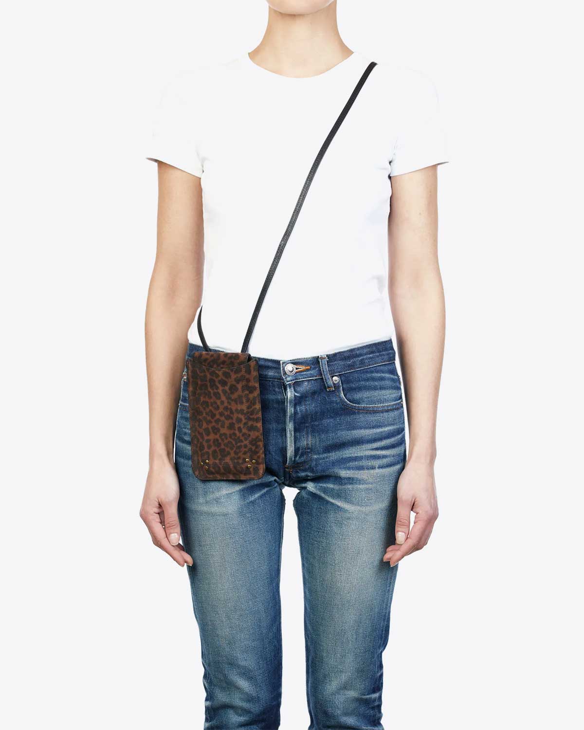 J&eacute;r&ocirc;me Dreyfuss Etui &agrave; mobile  en cuir naturel l&eacute;opard 