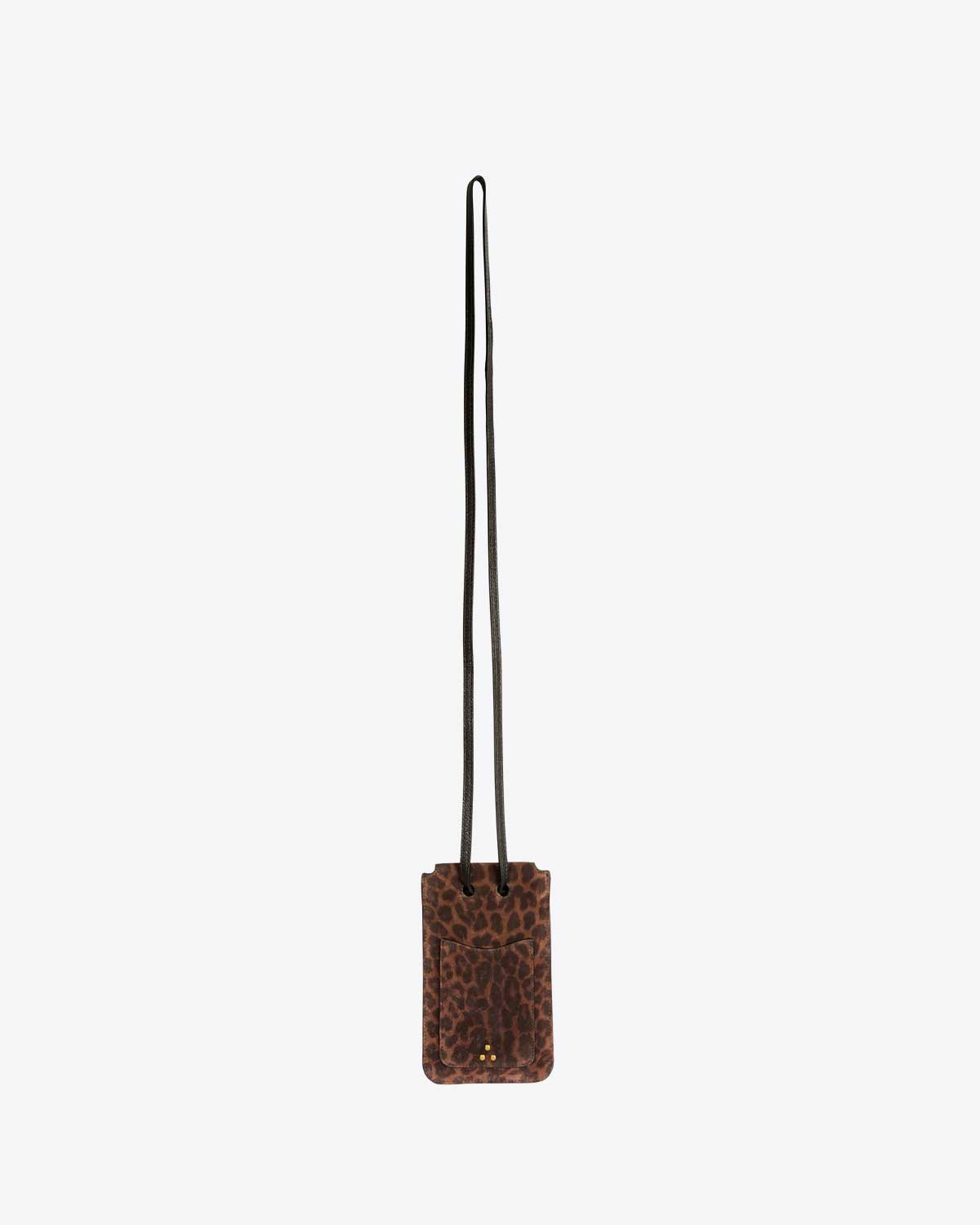 Etui à mobile Jérôme Dreyfuss en cuir naturel léopard 