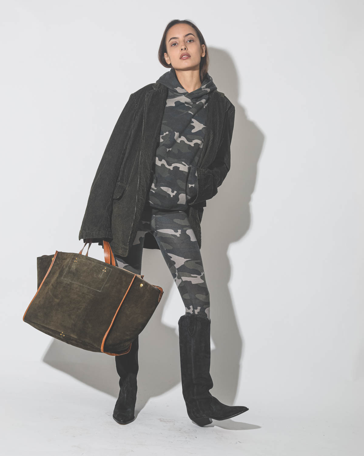 Sac cabas Léon large Split suede olive Jérôme Dreyfuss.