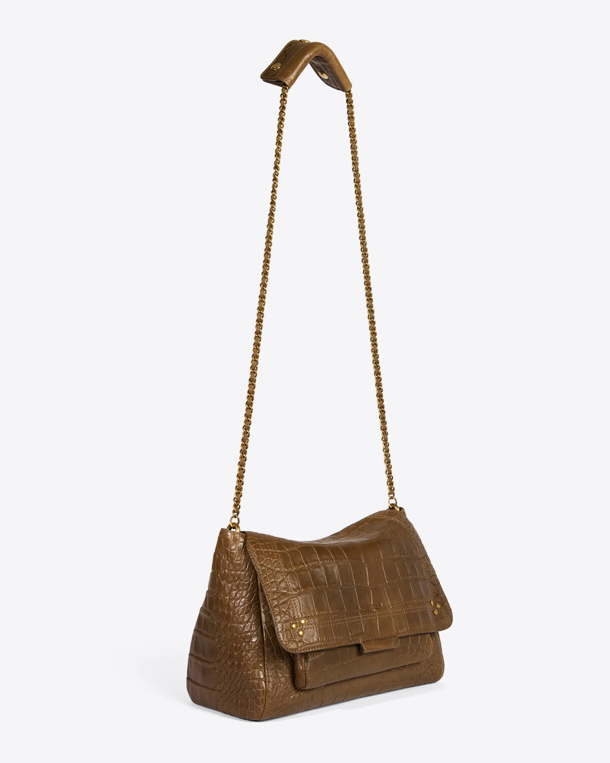 Sac Lulu L croco kaki Jérôme Dreyfuss. Longue chaine dorée.