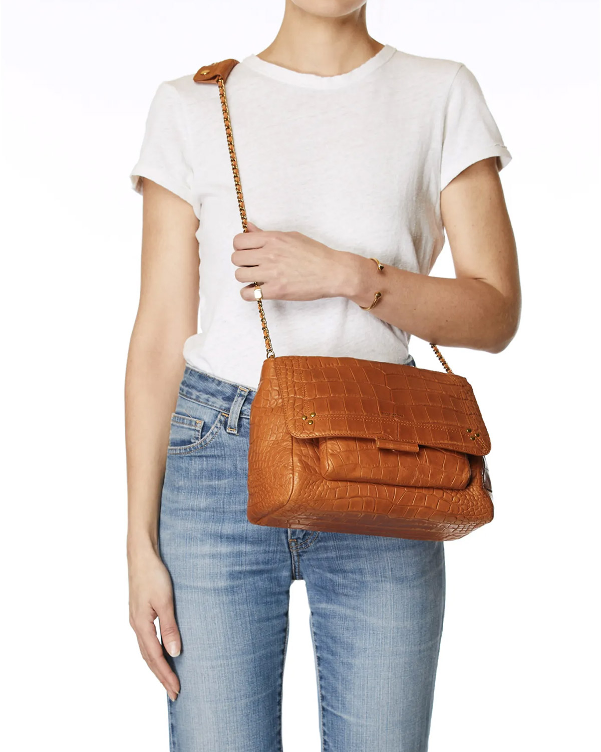 Sac Lulu L croco whisky Jérôme Dreyfuss. Porté crossbody.